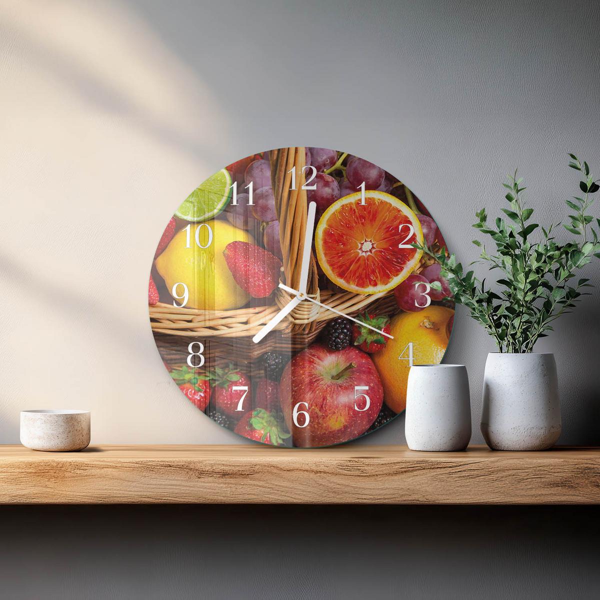 WANDUHR aus Glas Ø30 cm - Obst - Multicolor, Glas (30/30/0.4cm) - TULUP