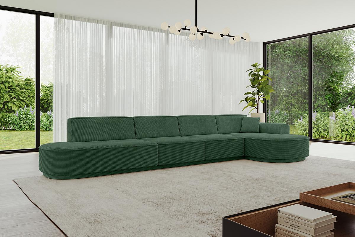 ECKSOFA Ottomane Rechts MARI-L3-v3 - 413x171x83 cm Grün Cord - Schwarz/Grün, Holzwerkstoff/Kunststoff (171/413cm) - ALTDECOR