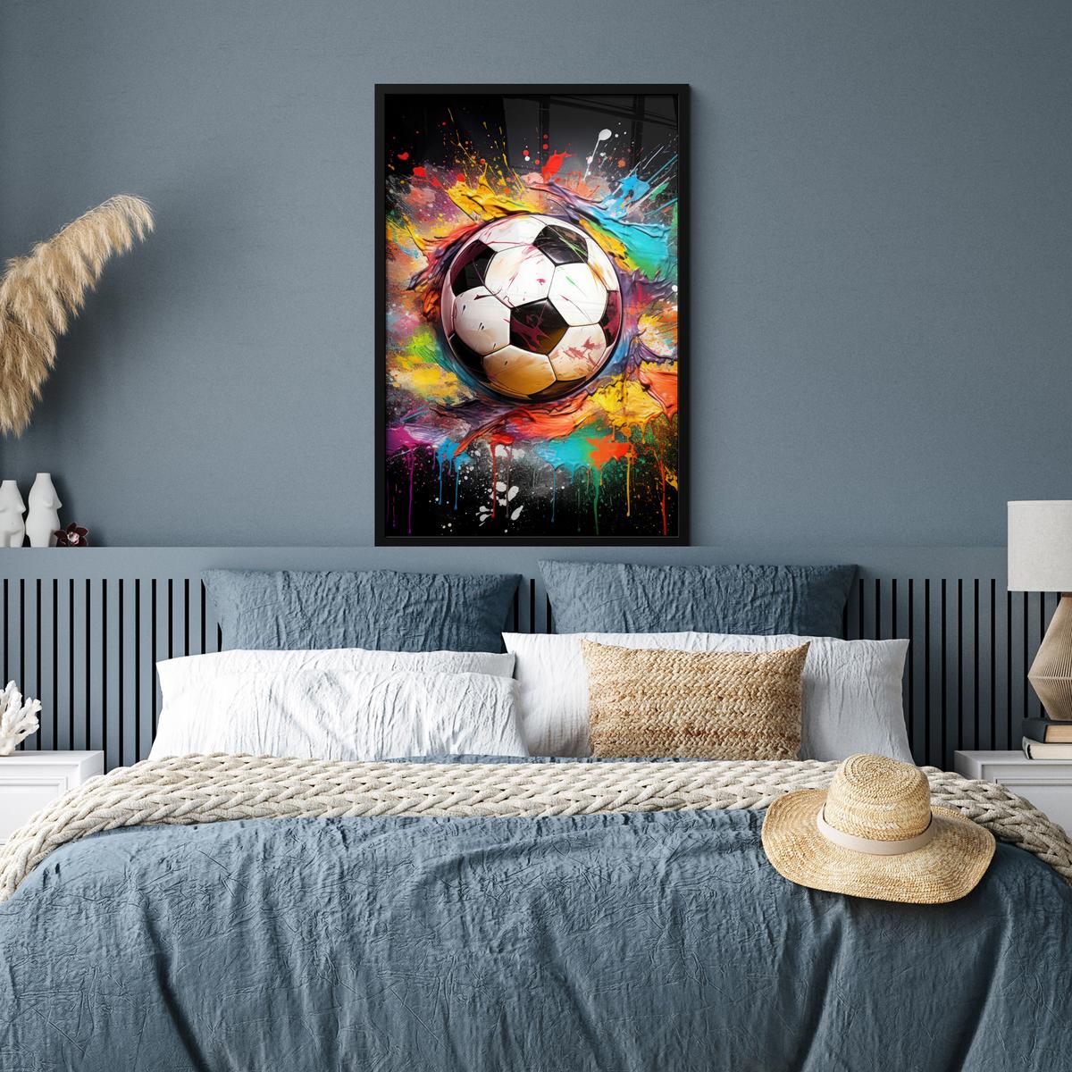 POSTER MIT RAHMENGERAHMTES BILD Fußball - Farbe - Farben - Schwarz - Weiß 60x90 cm - Weiß, Papier (60/90cm) - MuchoWow