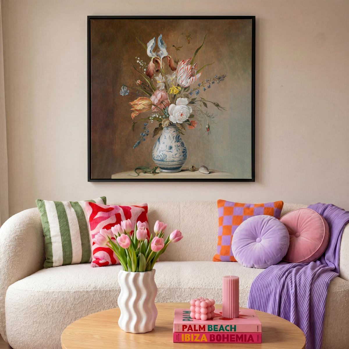 LEINWAND Bilder mit Rahmen - Alte Meister - Blumen - Balthasar van der Ast - 90x90 - Hellbraun, Textil (90/90cm) - MuchoWow