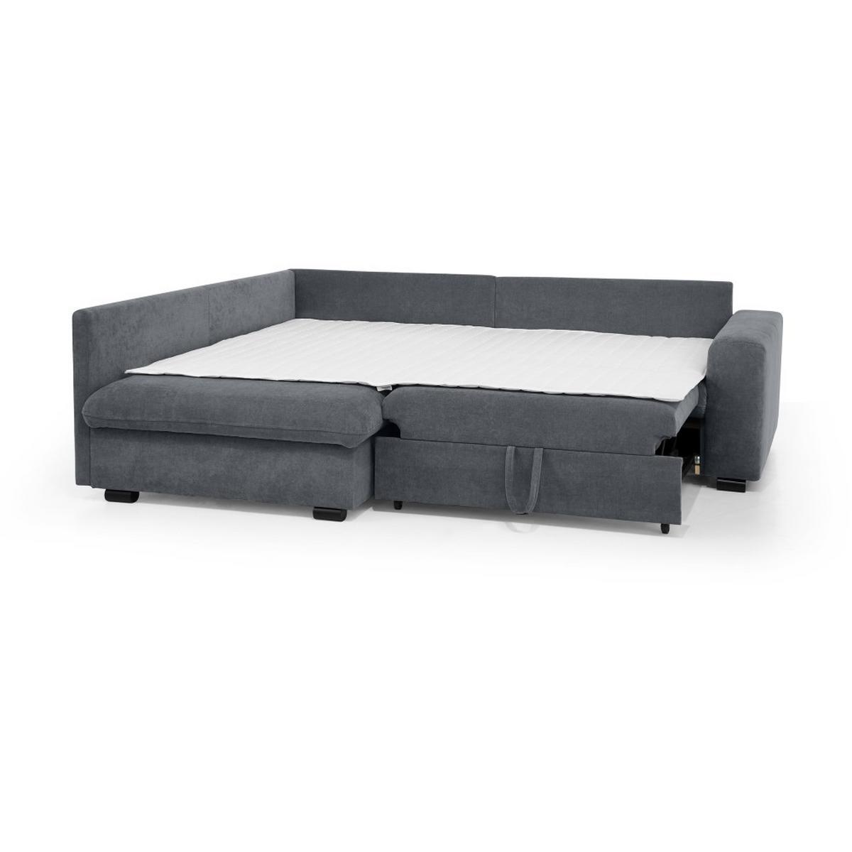 ECKSCHLAFSOFA Ramo mit Bettkasten, Topper gratis, Dunkelgrau, links - Dunkelgrau/Schwarz, Textil (190/229cm) - Beautysofa