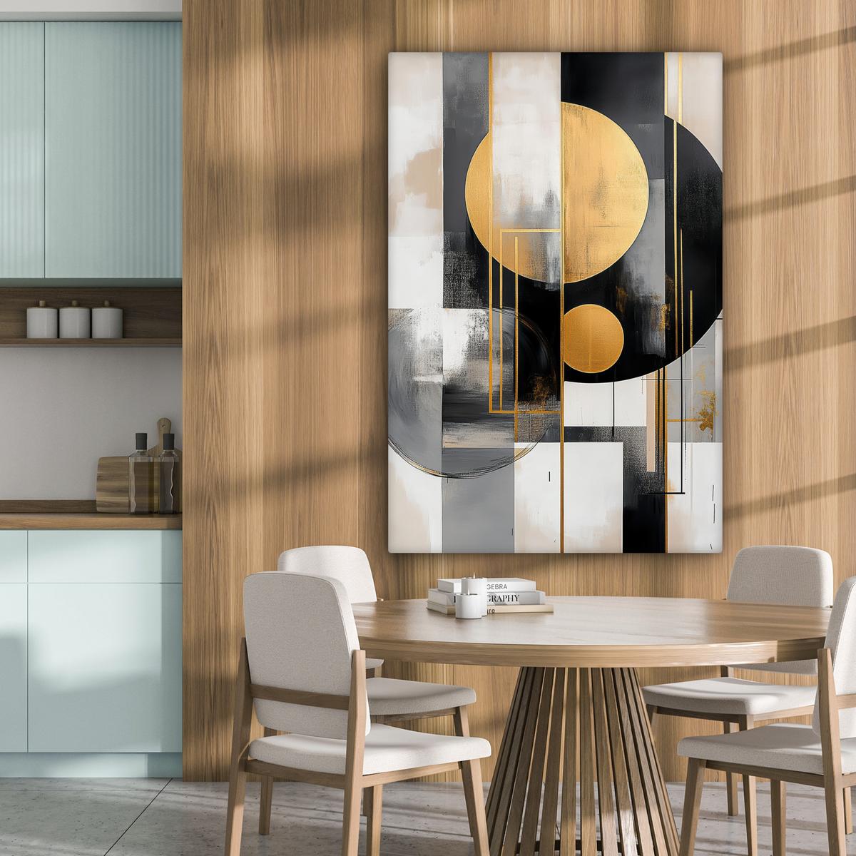 LEINWANDBILD Abstrakt - Gold - Silber - Formen - Ästhetisch - Modern Deko XXL 80x120 cm - Goldfarben, Textil (80/120cm) - MuchoWow