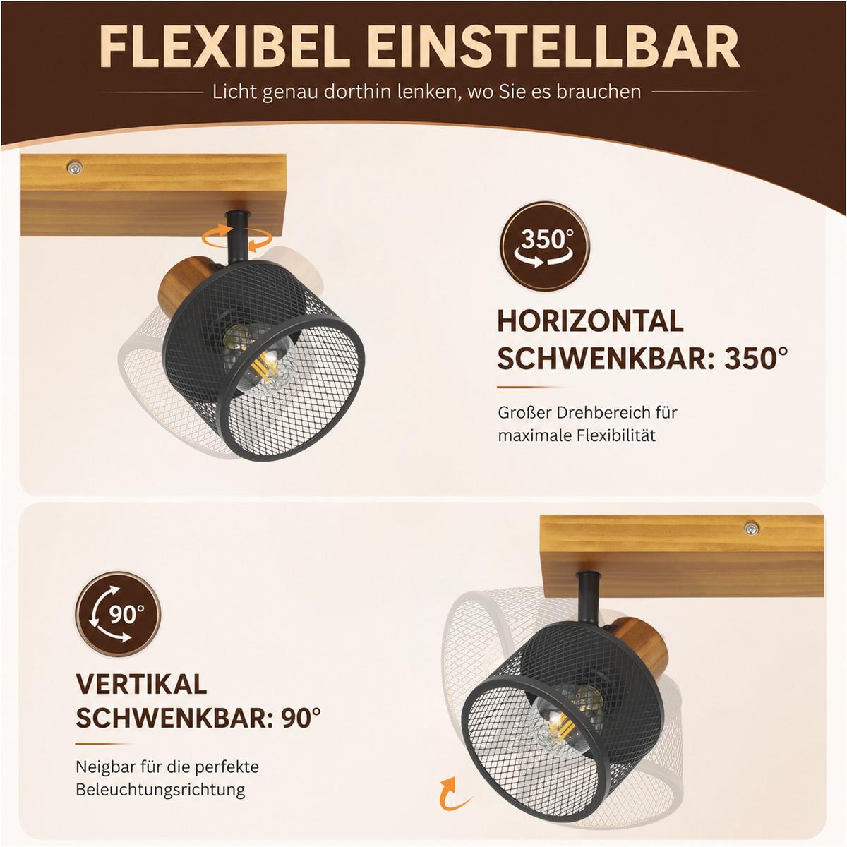 DECKENSTRAHLER Jixalin 66/10/17.5 cm - Schwarz, Holz/Metall (66/10/17.5cm) - ZMH