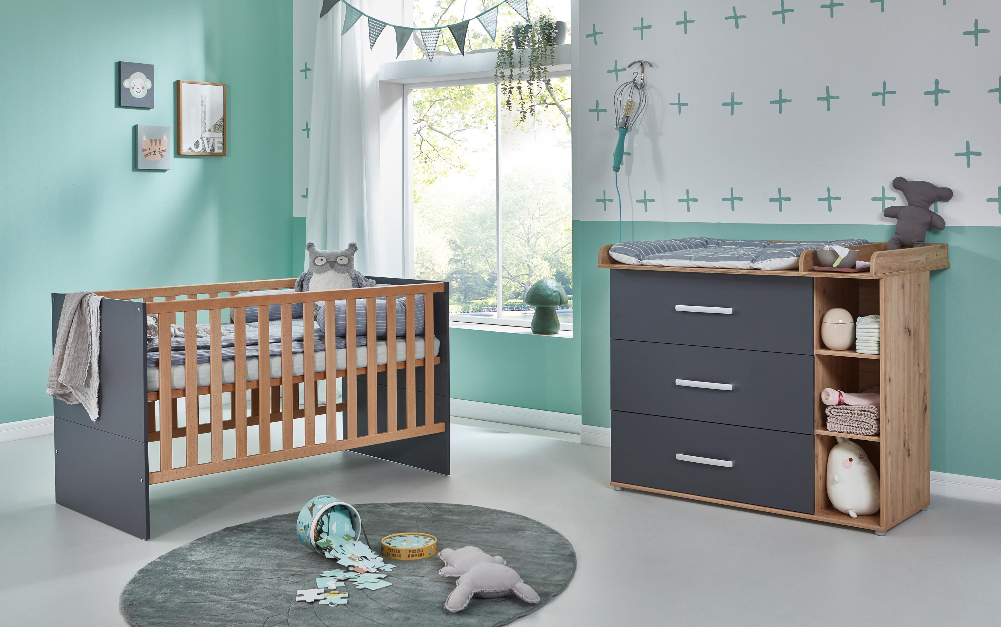 BABYZIMMER SET Alessio 2-tlg. - Anthrazit/Silberfarben, Holz/Holzwerkstoff (1/1/1cm) - arthur berndt
