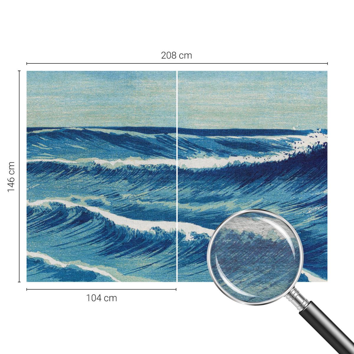 FOTOTAPETE 208x146 cm - Meereswellen - Blau, Textil (208/146cm) - Wallfluent
