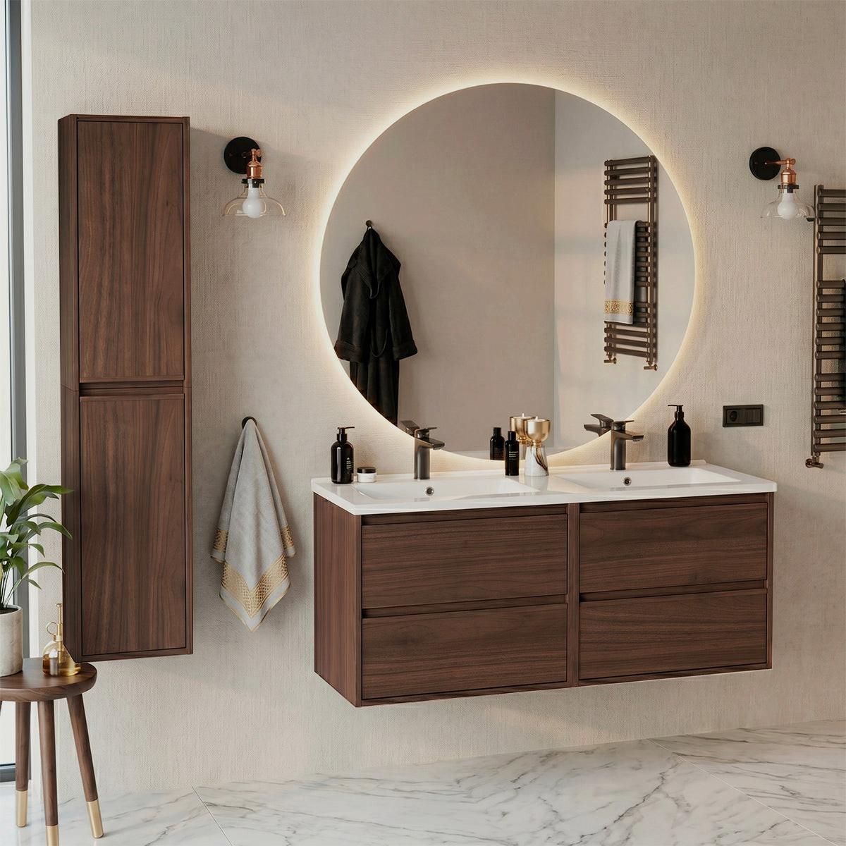 BADMÖBEL 121cm Edmé 2er-Set Dunkles Holz - Braun, Holzwerkstoff (121/52/46cm) - Petits-meubles