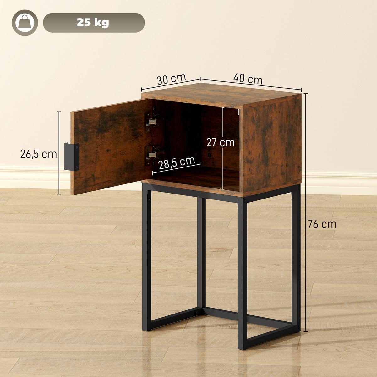 KONSOLENTISCH Flurtisch mit Schrank 40 x 30 x 76 cm Beistelltisch Sofatisch - Schwarz/Braun, Metall (40/30/76cm) - HOMCOM