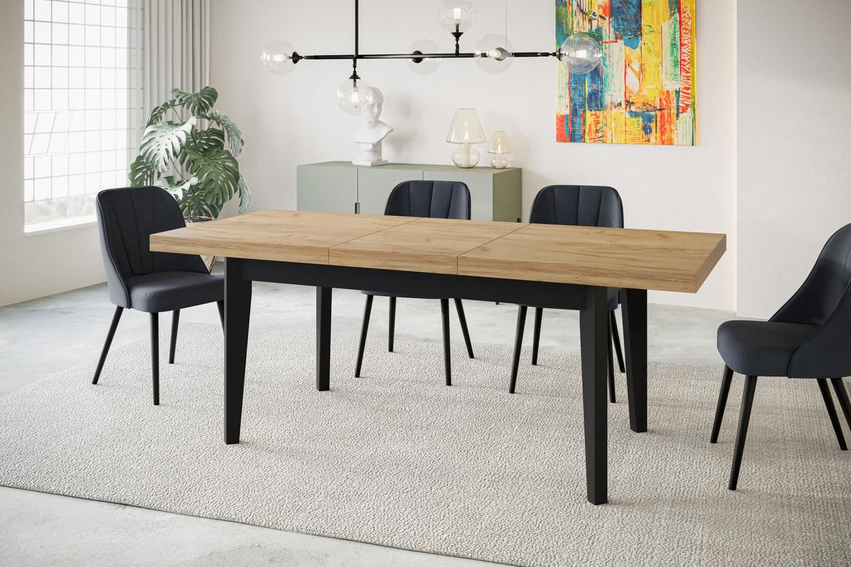 RECHTECKIGER Esszimmertisch SKANDI, ausziehbarer Tisch, Größe: 200-300X100X78 cm, Wohnzimmertisch Farbe: CRAFT, mit Holzbeinen in Farbe Schwarz - Schwarz/Braun, Holzwerkstoff (200/100/78cm) - Alpi-Möbel