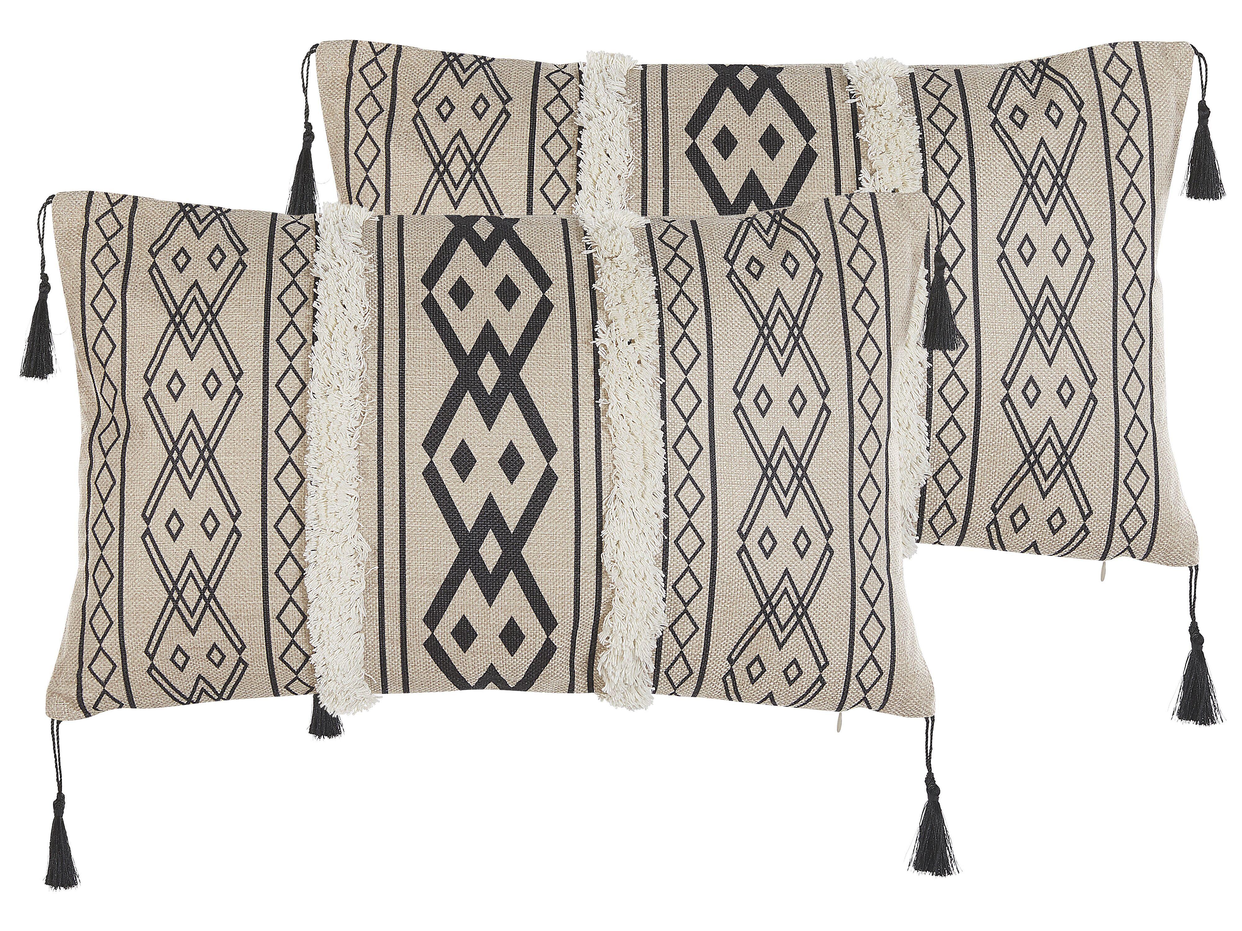 DEKOKISSEN 2er-Set Beige 30/50 cm Pulmonaria - Beige, Textil (30/50cm) - Beliani