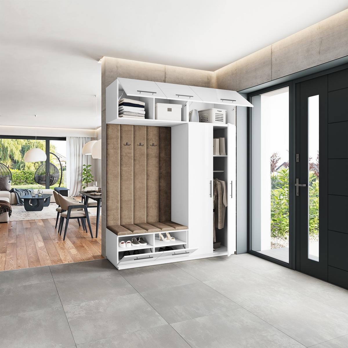GARDEROBENSCHRANK REMA 180/240/60 cm Modern Garderobe-Set Weiß - Weiß/Mokka, Holzwerkstoff (180/240/60cm) - MASSENO