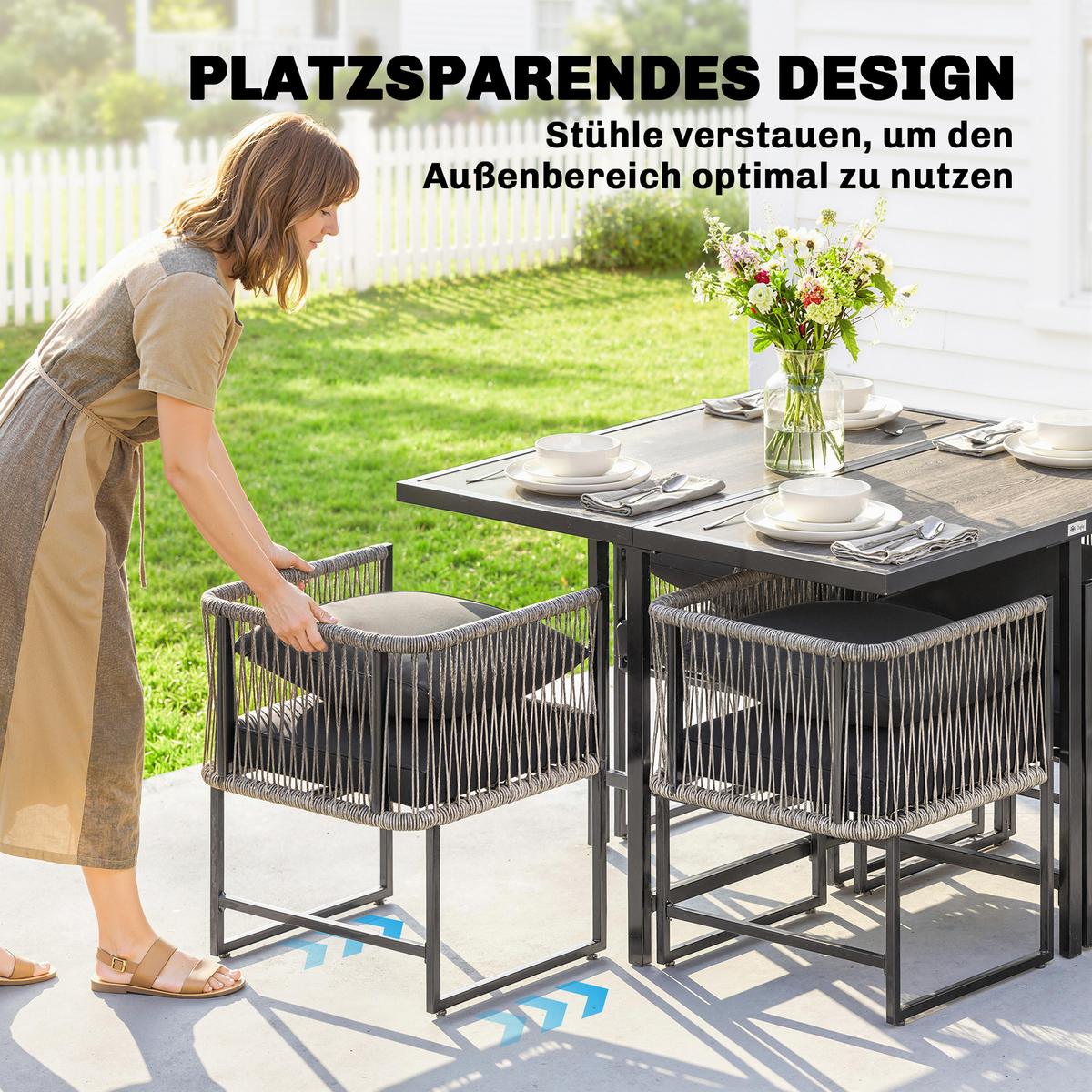 OUTDOOR-ESSGRUPPE 5er Set Stahl Kunststoff Grau - Dunkelgrau/Grau, Textil/Metall - Outsunny