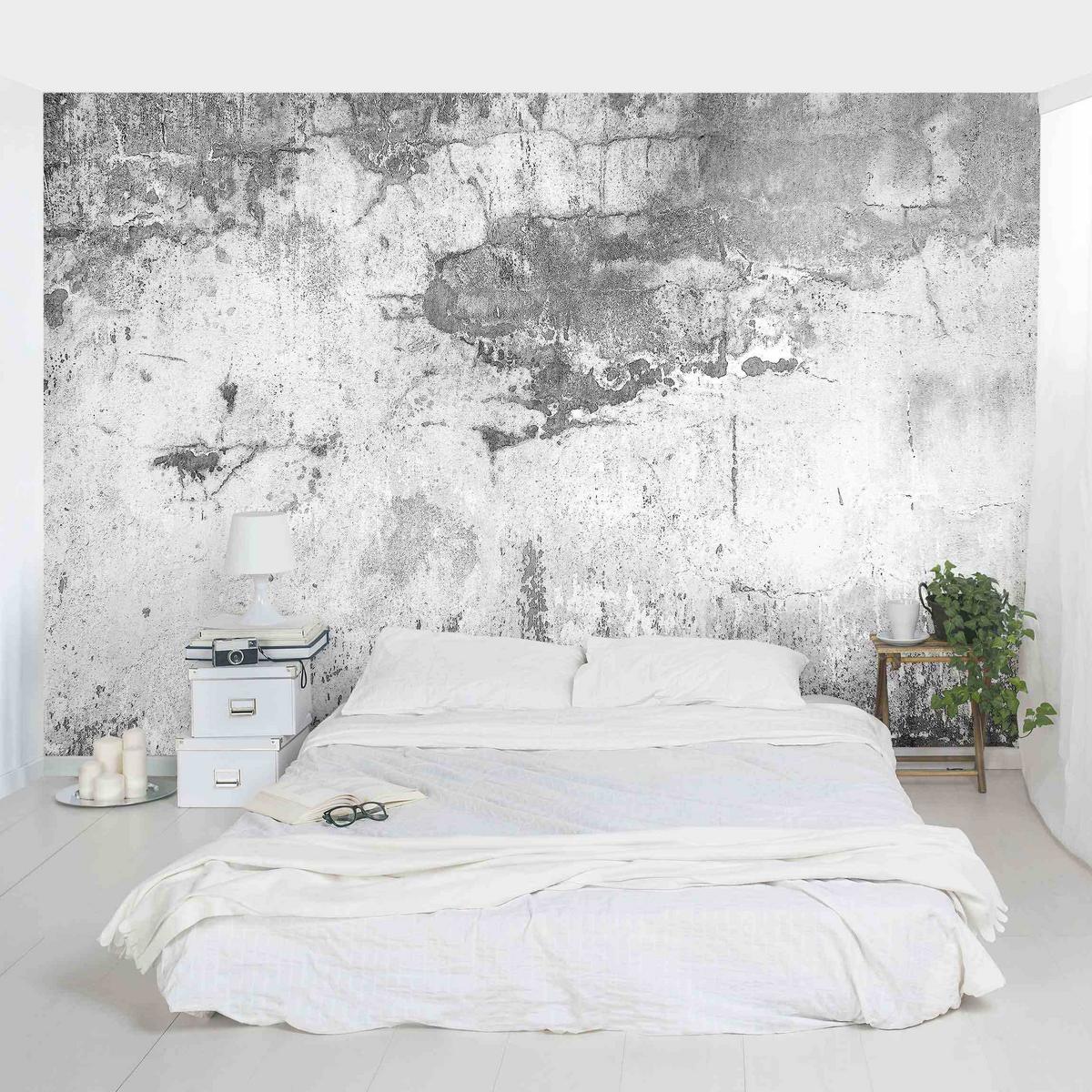 FOTOTAPETE Grunge Betonwand Grau 384/255 cm - Grau, Papier (384/255cm) - Bilderwelten