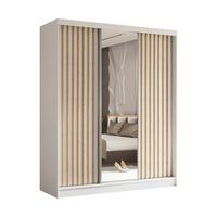 SCHWEBETÜRENSCHRANK LAMELLO 180/216/61 cm 3-türig mit Spiegel Weiß - Weiß, Holzwerkstoff (180/216/61cm) - MASSENO
