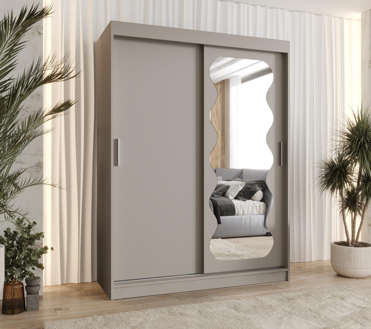 SCHIEBETÜRENSCHRANK mit Spiegel SPOTI 200/150/62 2-türig - Kaschmir/Silberfarben, Holz (150/200/62cm) - MÖBEL KRYSPOL