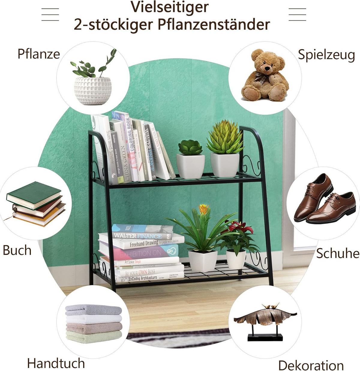 PFLANZENSTANDER Pflanzenregal 2-stufiger Schwarz - Schwarz, Metall (63/62/31cm) - COSTWAY