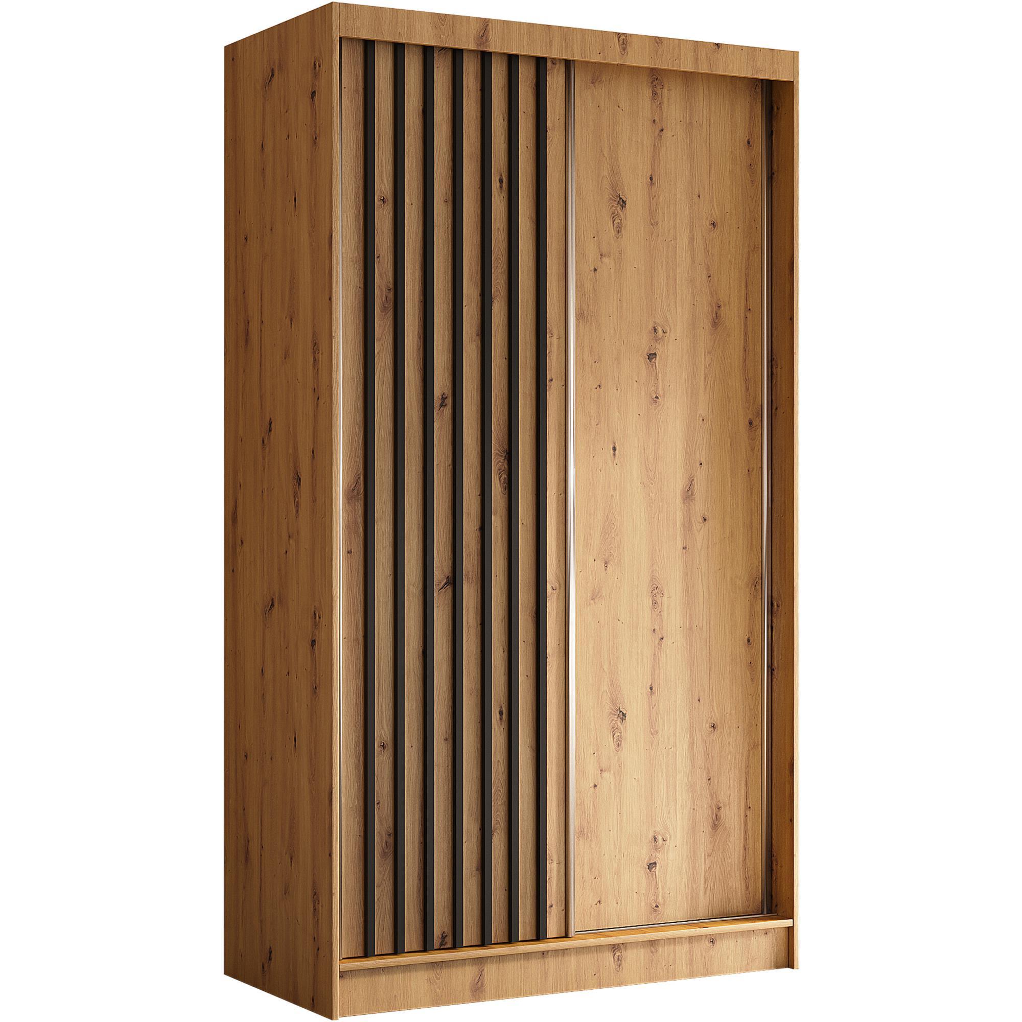 SCHWEBETÜRENSCHRANK Helios II 120/216/61 eiche Artisan+schwarz mit Schubladen - Schwarz/Eiche Artisan, Holzwerkstoff (120/216/61cm) - Beautysofa
