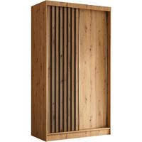 SCHWEBETÜRENSCHRANK Helios II 120/216/61 eiche Artisan+schwarz mit Schubladen - Schwarz/Eiche Artisan, Holzwerkstoff (120/216/61cm) - Beautysofa