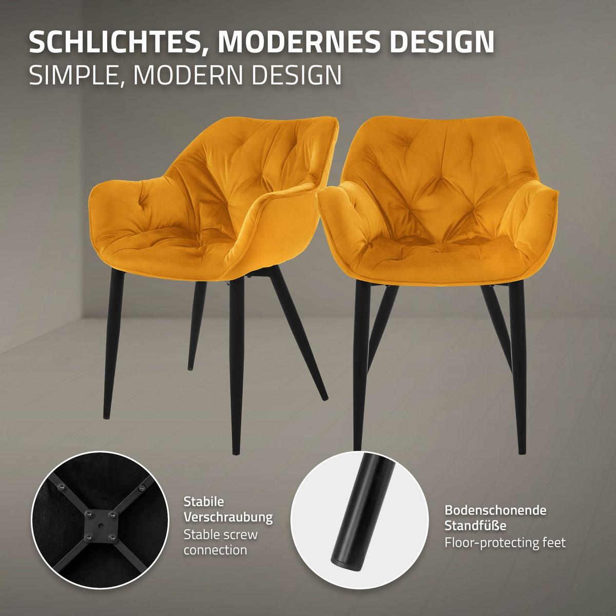 ESSZIMMERSTÜHLE 4er Set Senfgelb Samt - Gelb/Schwarz, Metall (67/83/59cm) - ML-DESIGN