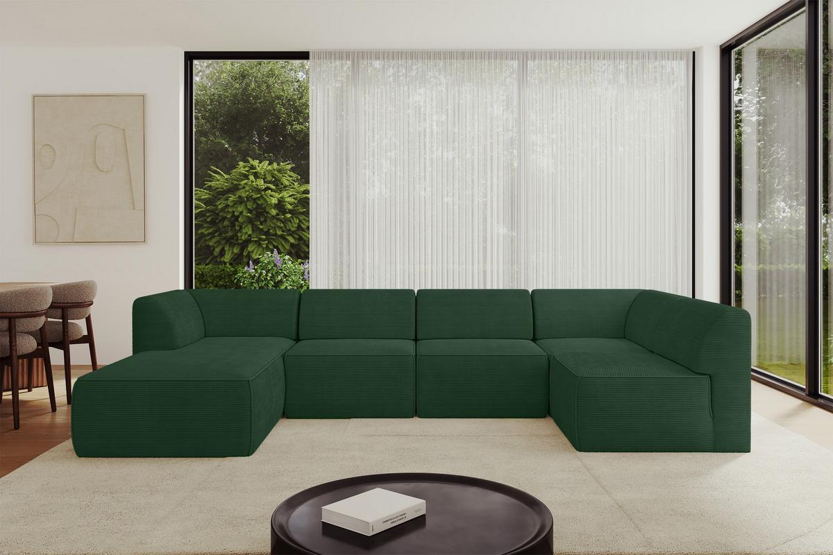 WOHNLANDSCHAFT Ottomane Links MOVO-L 345x180x78 cm Grün Cord - Grün, Holzwerkstoff/Kunststoff (345/78/180cm) - ALTDECOR