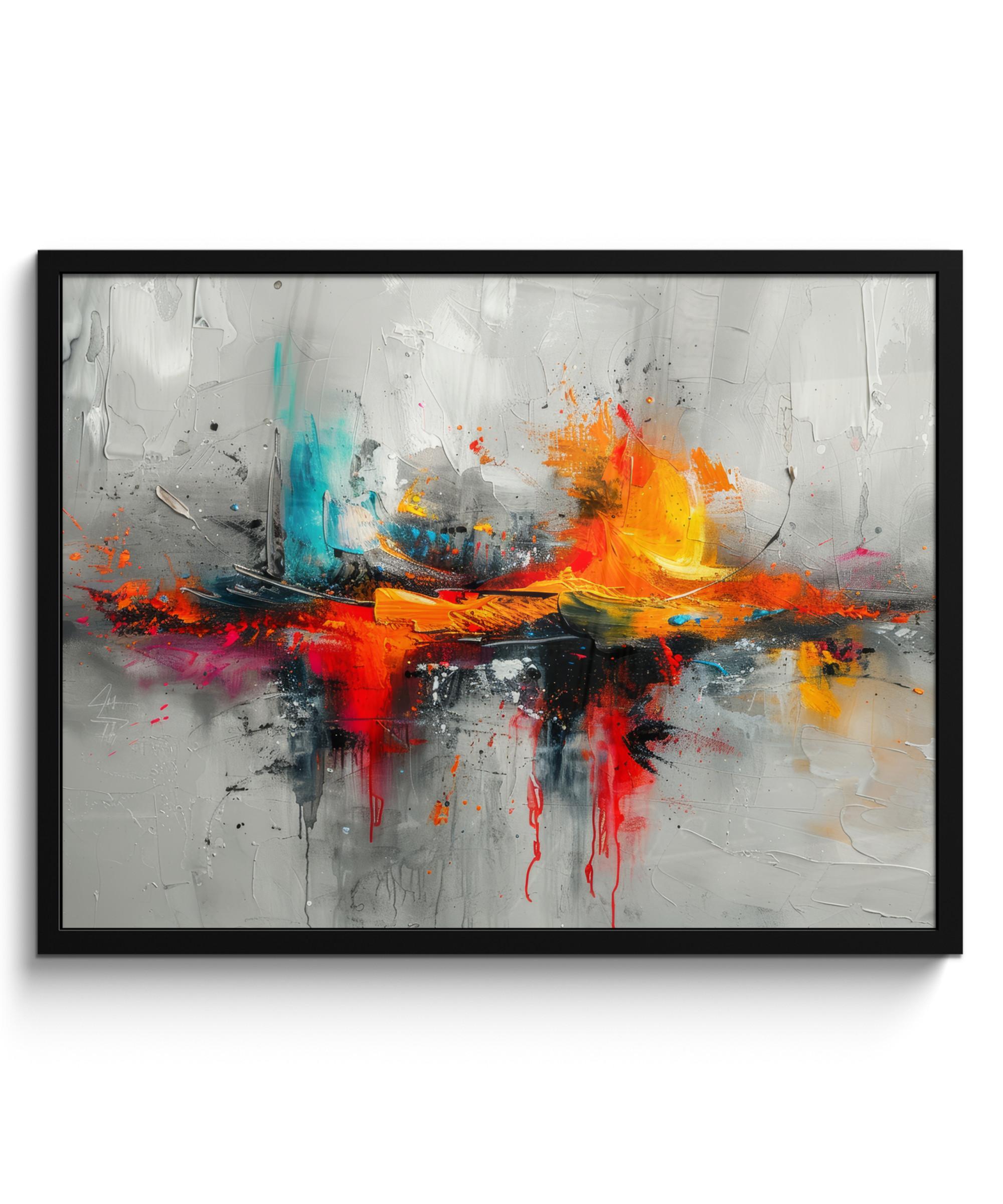 POSTER MIT RAHMEN Moderne Kunst - Orange - Grau - Abstrakt 80x60 cm - Hellgrau, Papier (80/60cm) - MuchoWow