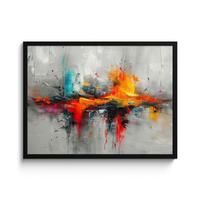 POSTER MIT RAHMENGERAHMTES BILD Moderne Kunst - Orange - Grau - Abstrakt 80x60 cm - Hellgrau, Papier (80/60cm) - MuchoWow