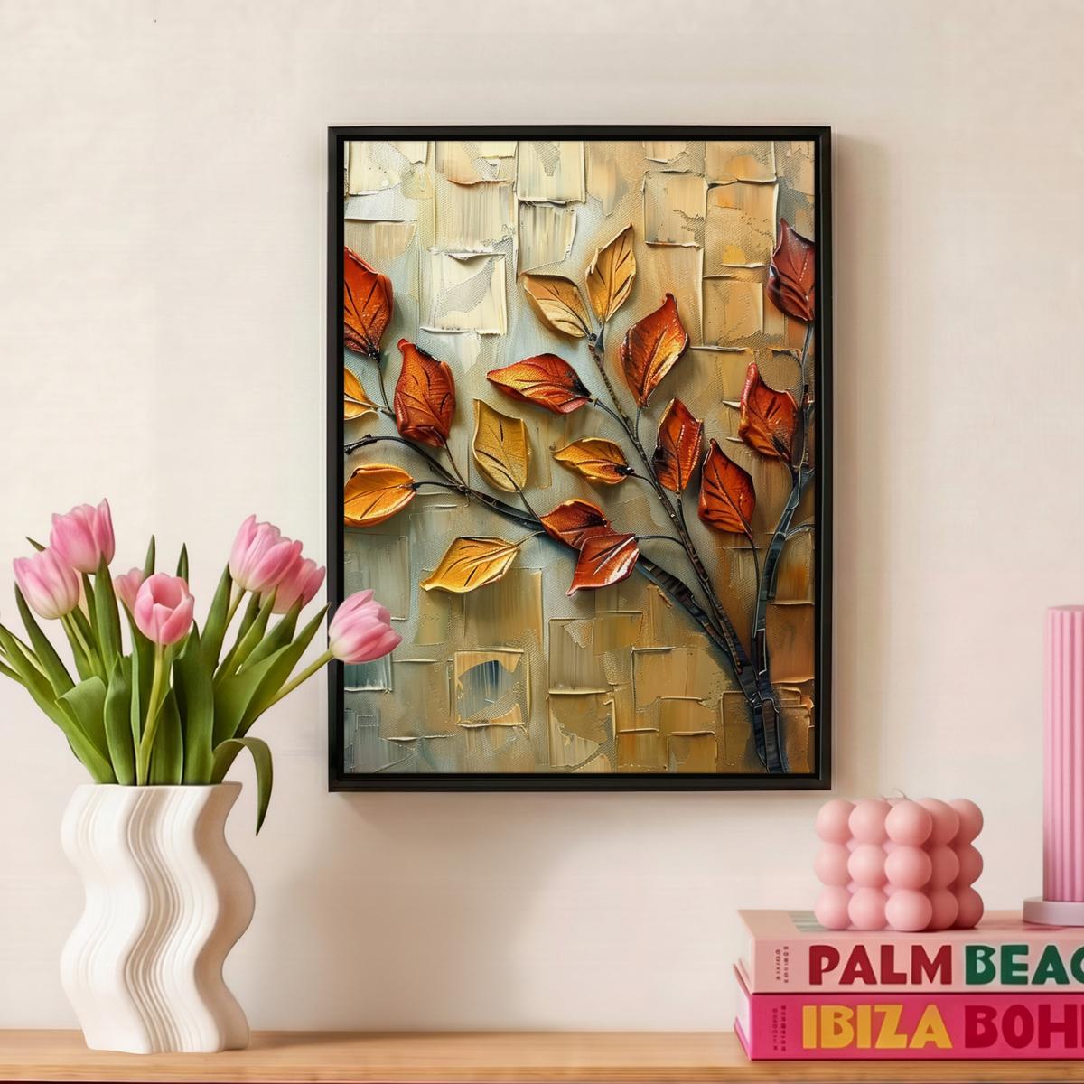 LEINWAND Bilder mit Rahmen - Baum - Abstrakt - Natur - Kunst - 30x40 - Goldfarben, Textil (30/40cm) - MuchoWow