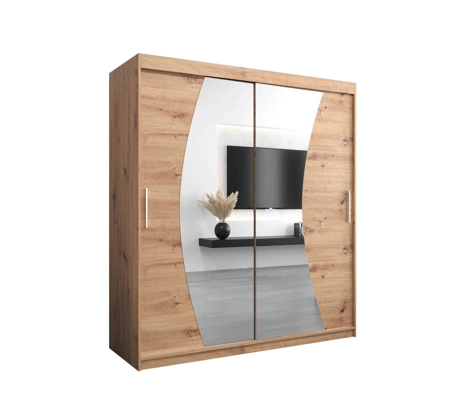 SCHWEBETÜRENSCHRANK 200/180/62 2-türig - Silberfarben/Eiche Artisan, Holz/Kunststoff (180/200/62cm) - MÖBEL KRYSPOL