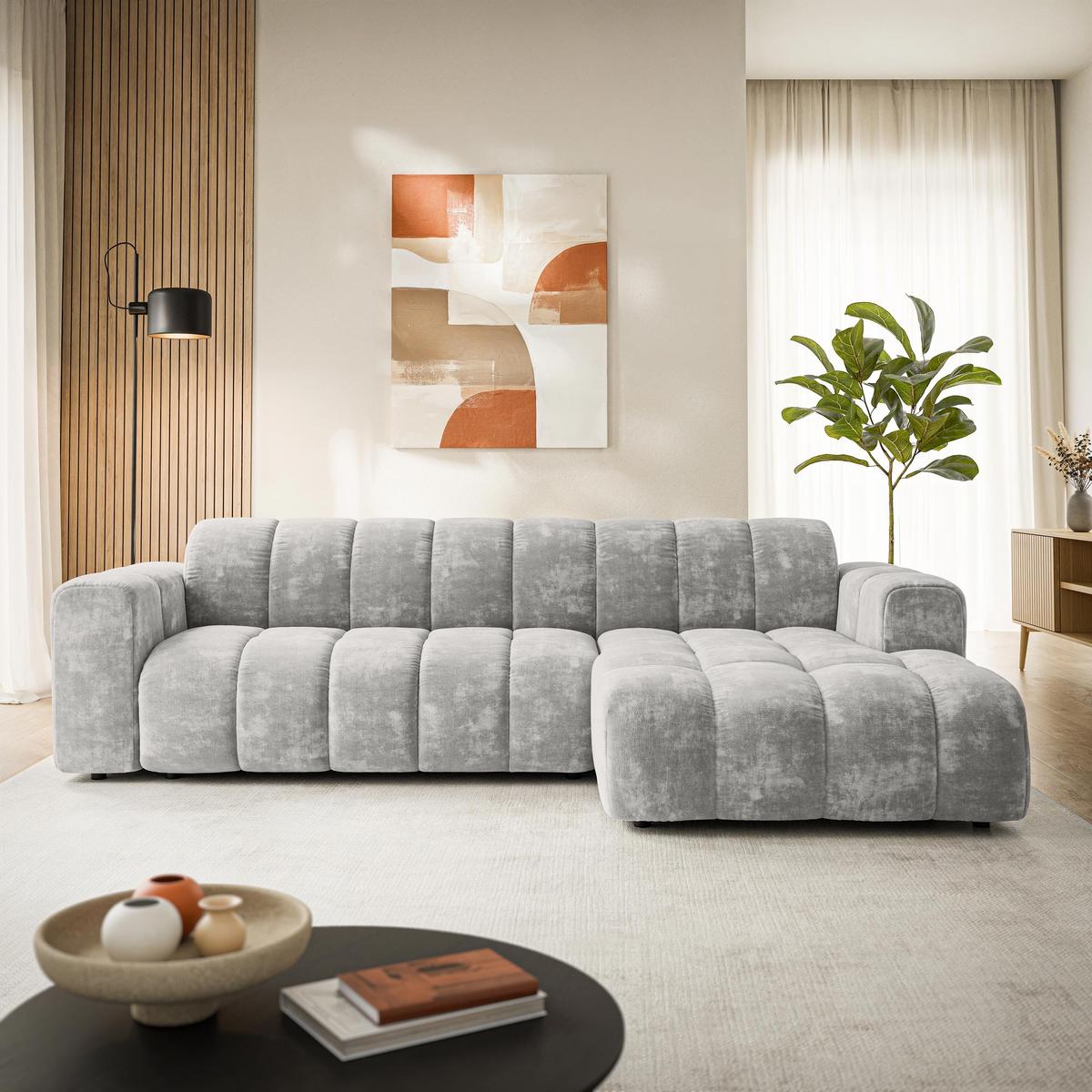 ECKSOFA SETIA LM R-S Hellgrau Chenille - Hellgrau, Holzwerkstoff (304/165cm) - MASSENO
