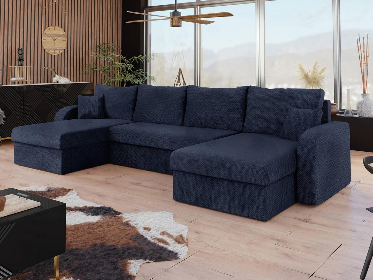 ECKSOFA Kris U Lux - Schwarz/Dunkelblau, Holz/Kunststoff (304/140cm) - MIRJAN24