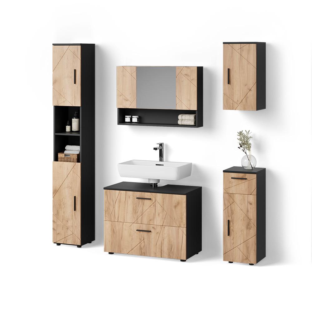 BADMÖBEL-SET Ronco Goldkraft Eiche/Anthrazit 5 Teile - Honigeiche/Anthrazit, Holzwerkstoff (41/80/58cm) - Livinity®