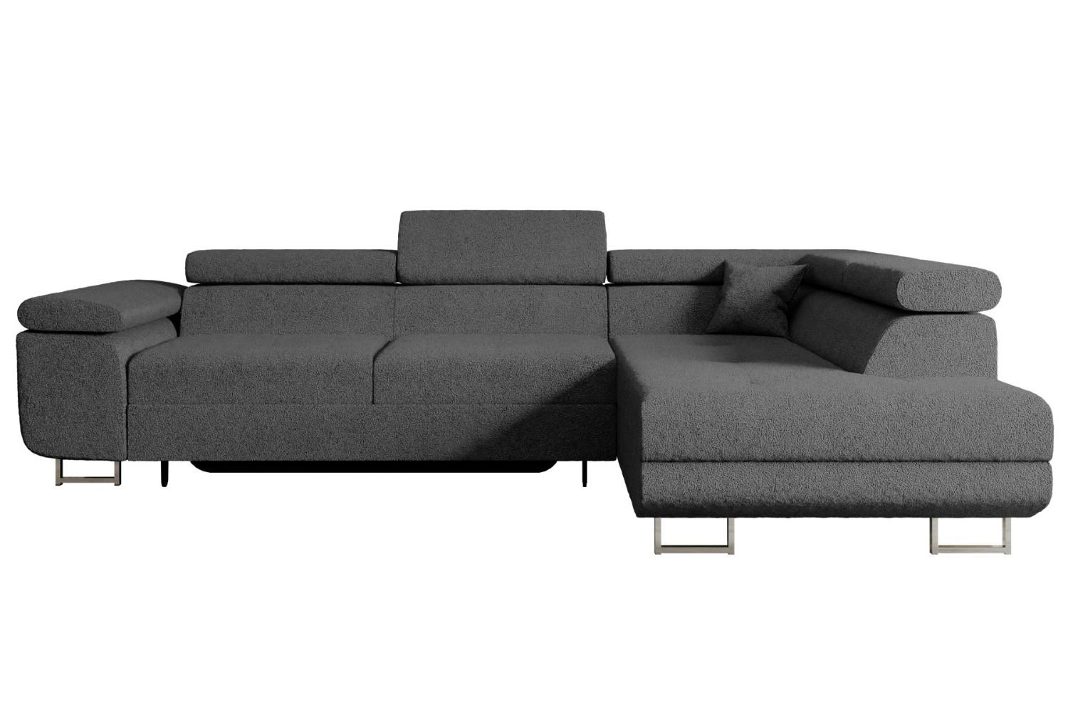 ECKSOFA mit Schlaffunktion und Bettkasten GUSA-L 272x202x107 cm Grau Bouclé - Silberfarben/Grau, Holzwerkstoff/Textil (272/202cm) - ALTDECOR