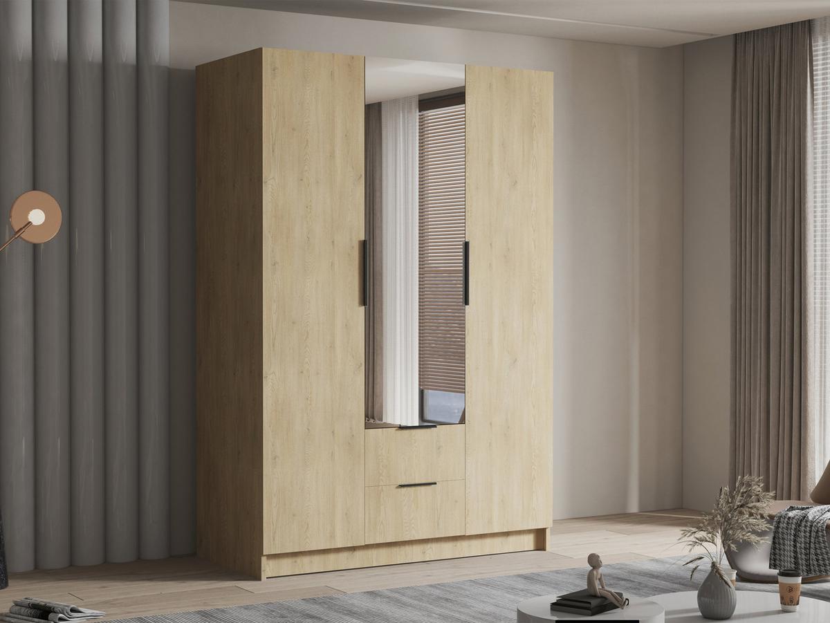 KLEIDERSCHRANK Calwi II - Eichefarben/Schwarz, Holzwerkstoff/Kunststoff (150/216/60cm) - MIRJAN24