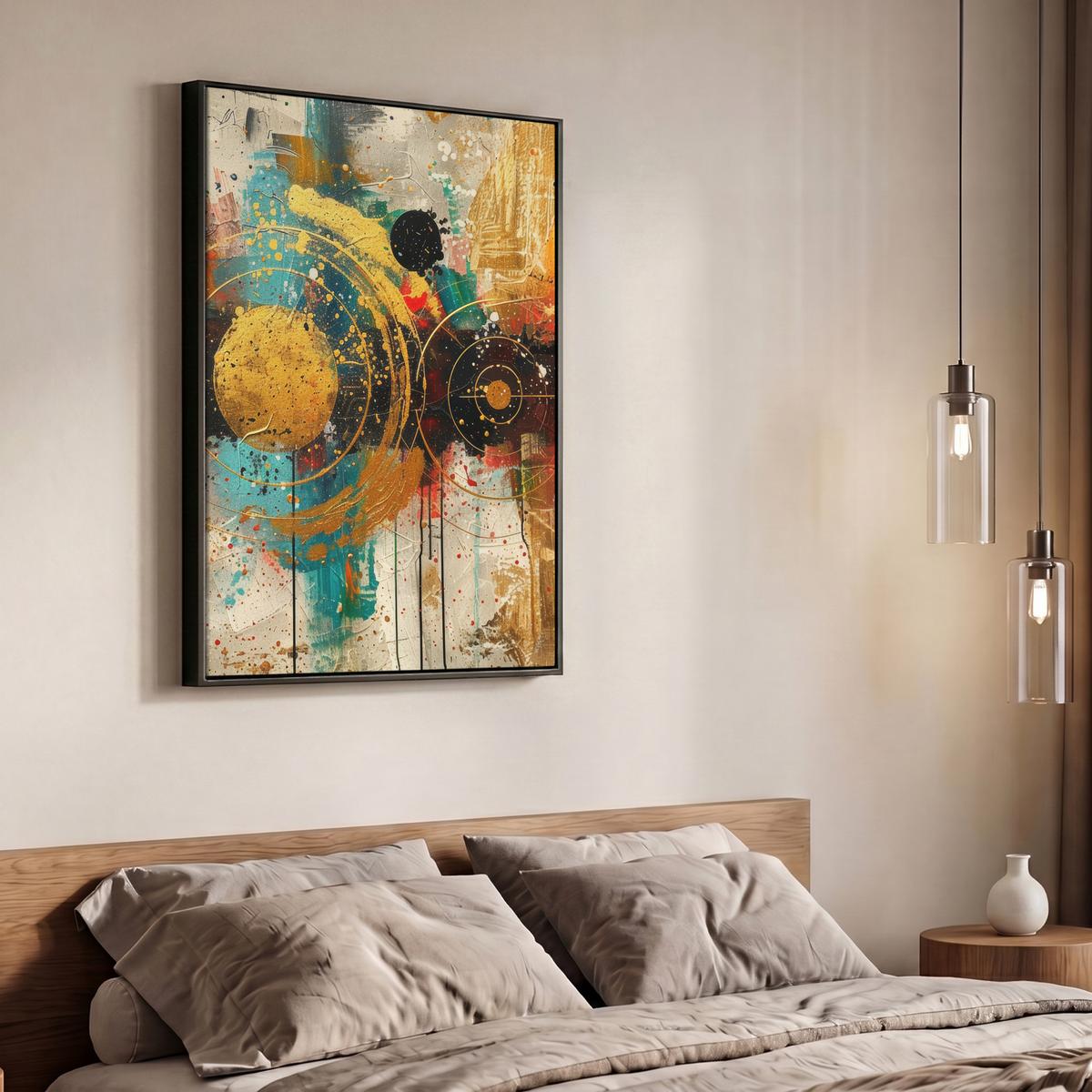 LEINWAND Bilder mit Rahmen - Abstrakt - Kunst - Gold - Modern - 70x100 - Multicolor, Textil (70/100cm) - MuchoWow