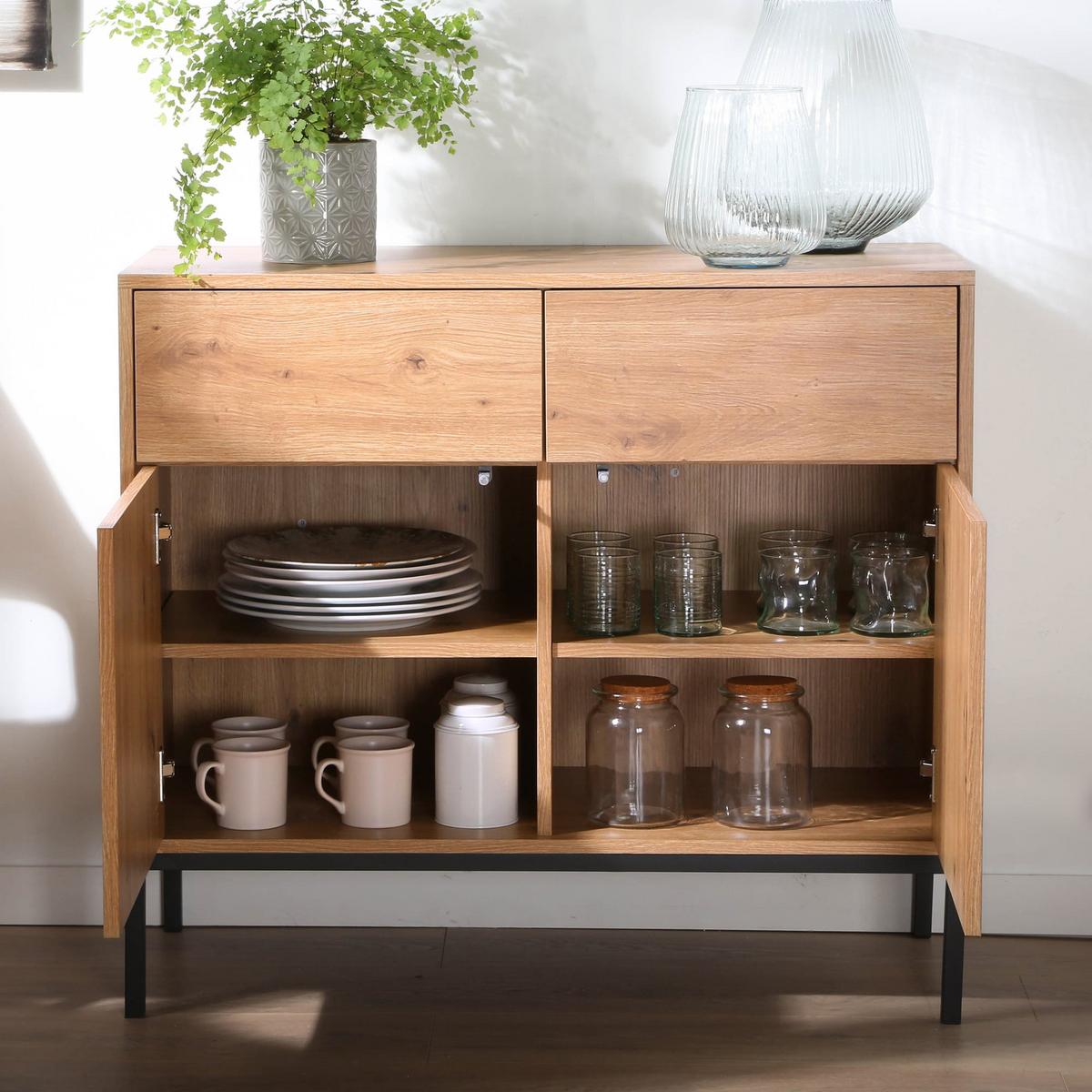 KOMMODE 2 Türen2 SchubladenEichendekor 40/80/90 cm - Eichefarben, Holzwerkstoff (90/80/12.5cm) - Calicosy