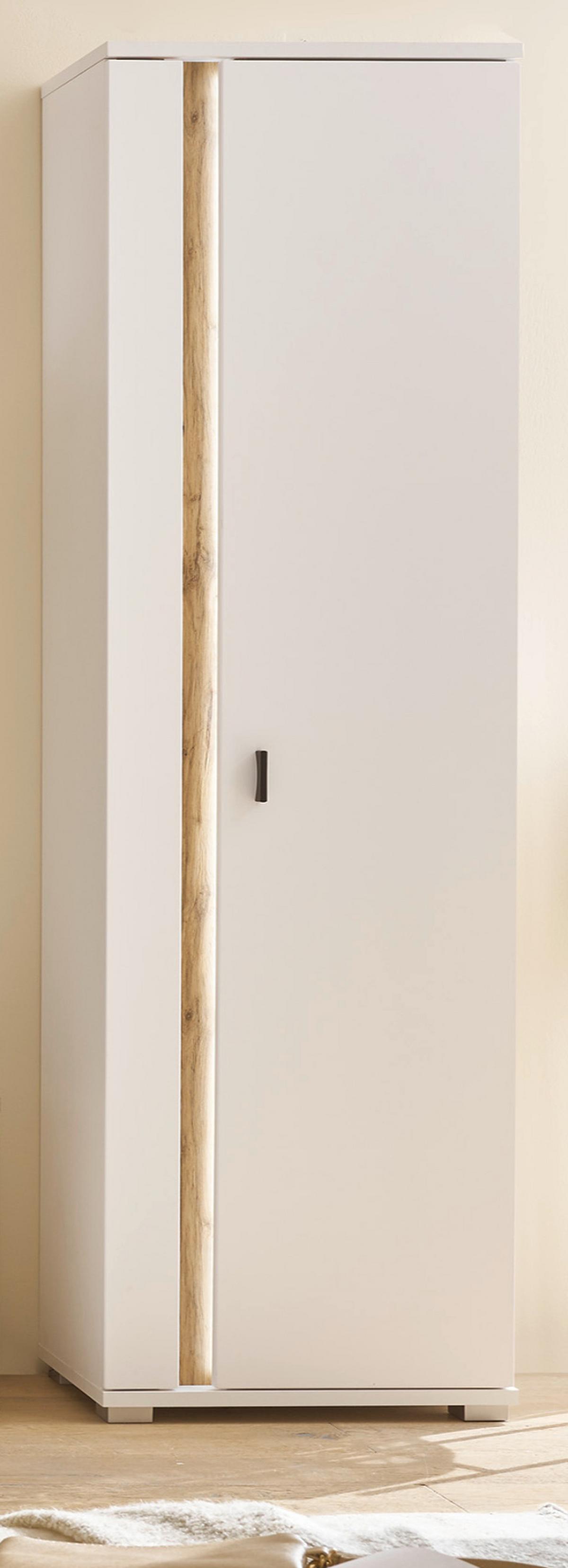 STAURAUMSCHRANK weiß matt, Eiche Wotan 55 x 200 cm, Mehrzweckschrank inklusive Frontbeleuchtung - Eiche Wotan/Silberfarben, Holzwerkstoff/Kunststoff (55/200/35cm) - Furn.Design