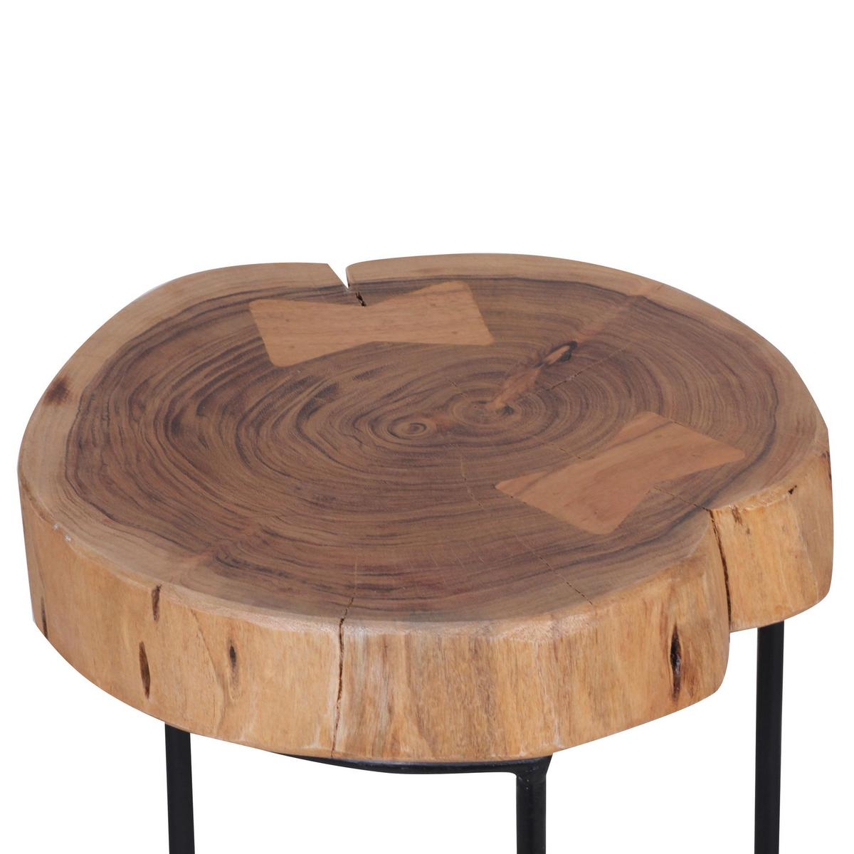 BEISTELLTISCH Massivholz Metallgestell Baumstammplatte Landhausstil INDI, Beige 28x28x55 cm - Beige/Schwarz, Holz/Metall (28/28/55cm) - KADIMA DESIGN