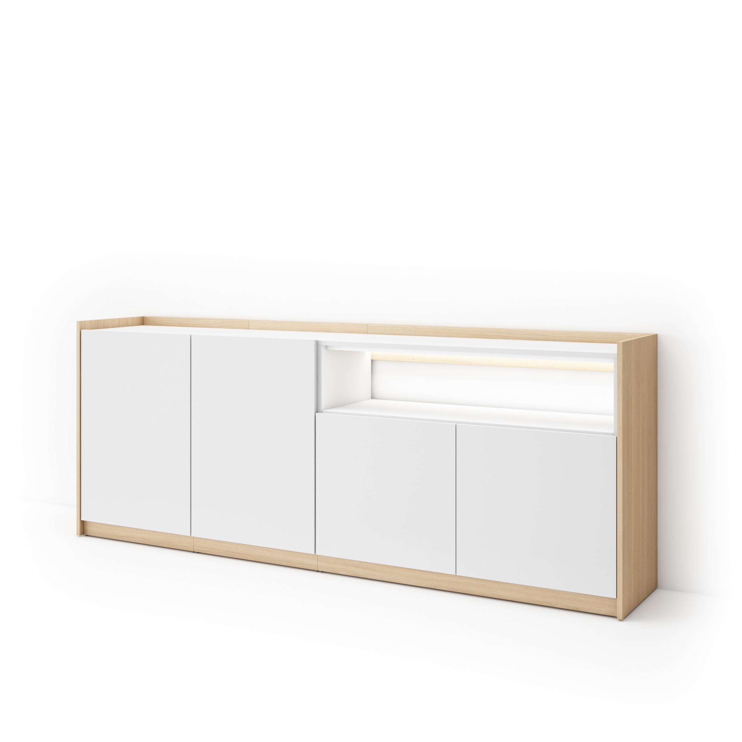SIDEBOARD, Weiß und Eiche, 207/37/80cm, mit Led - Weiß, Holzwerkstoff (207/80/37cm) - Skraut Home