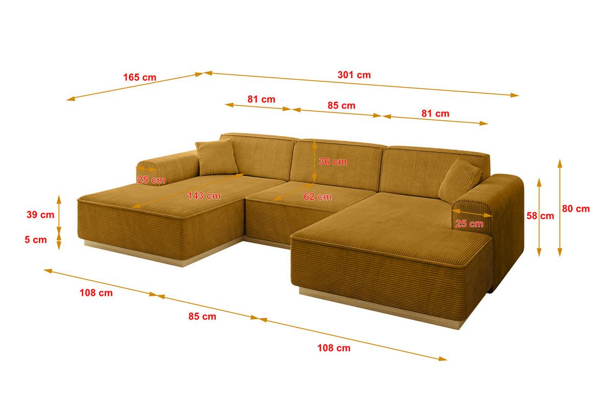 WOHNLANDSCHAFT IREA-U1-v2 - 301x165x80 cm Senfgelb - Grün, Holzwerkstoff/Textil (301/80/165cm) - ALTDECOR