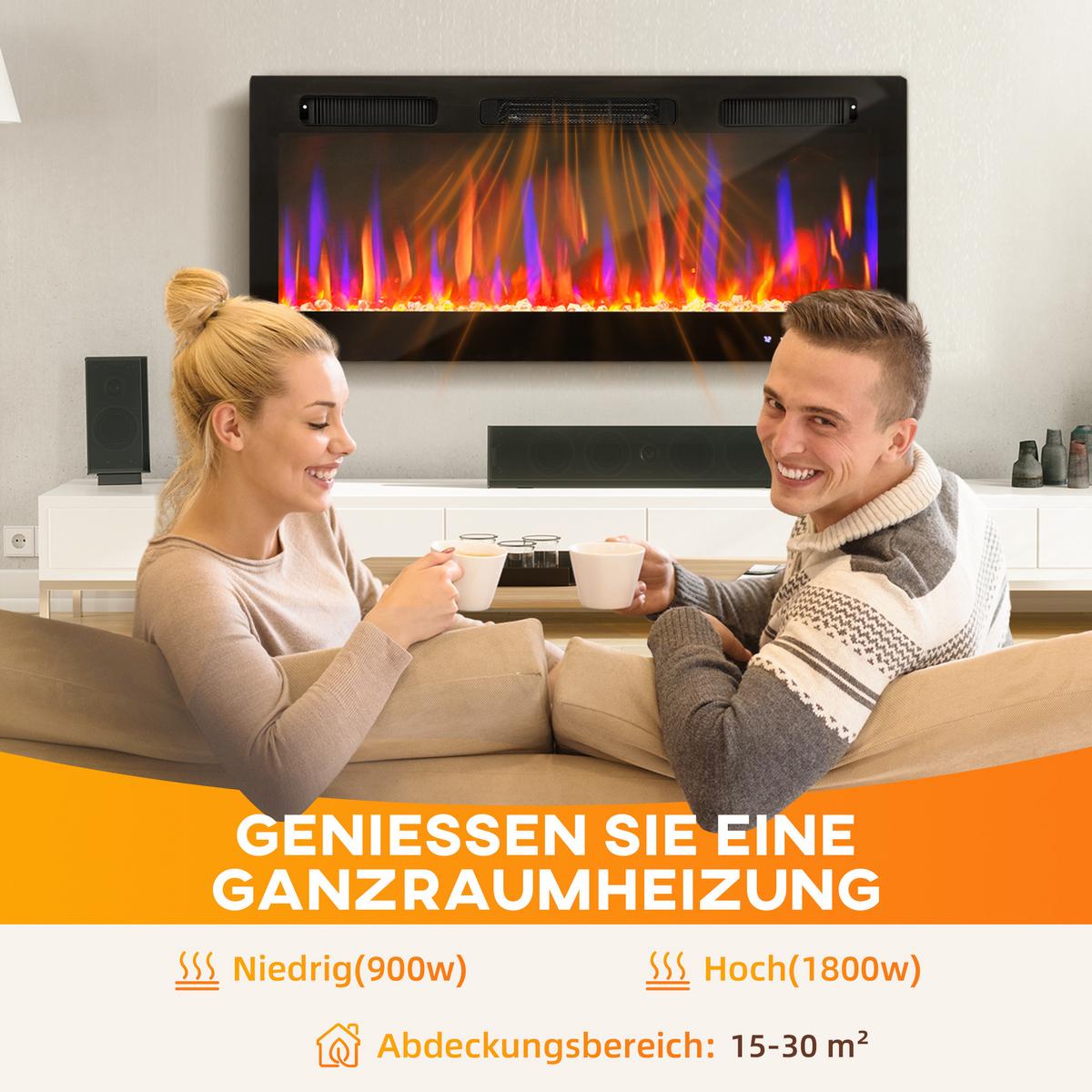 ELEKTROKAMIN mit Heizung 11 farbigen Flammeneffekten 12 Kristallfarben - Schwarz, Metall (9.4/47/106.7cm) - HOMCOM