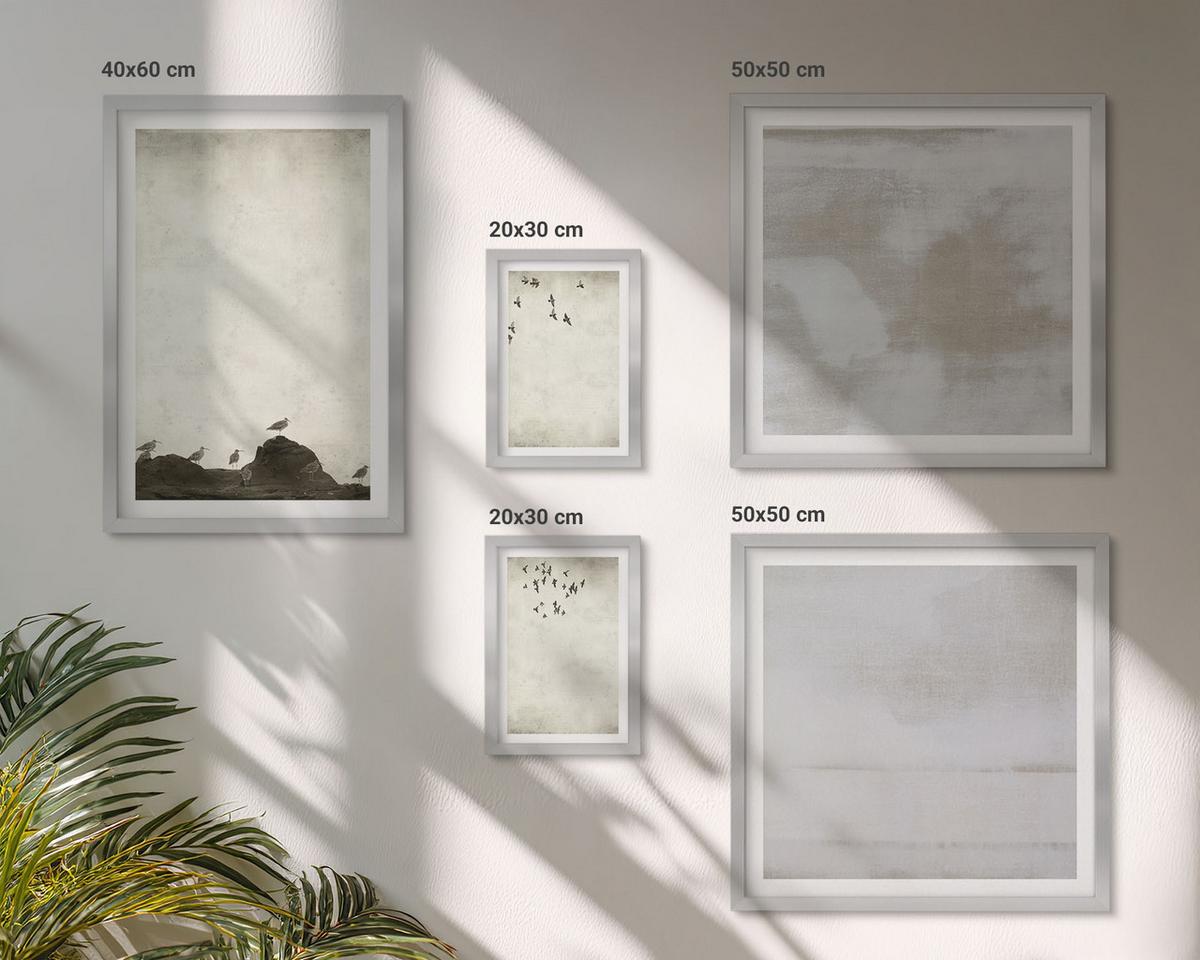 BILDER SET 5er Set - 50x50 cm & 20x30 cm & 40x60 cm Silberner Rahmen - Textur eines Vogelschwarms - Silberfarben, Kunststoff (40/60cm) - TULUP