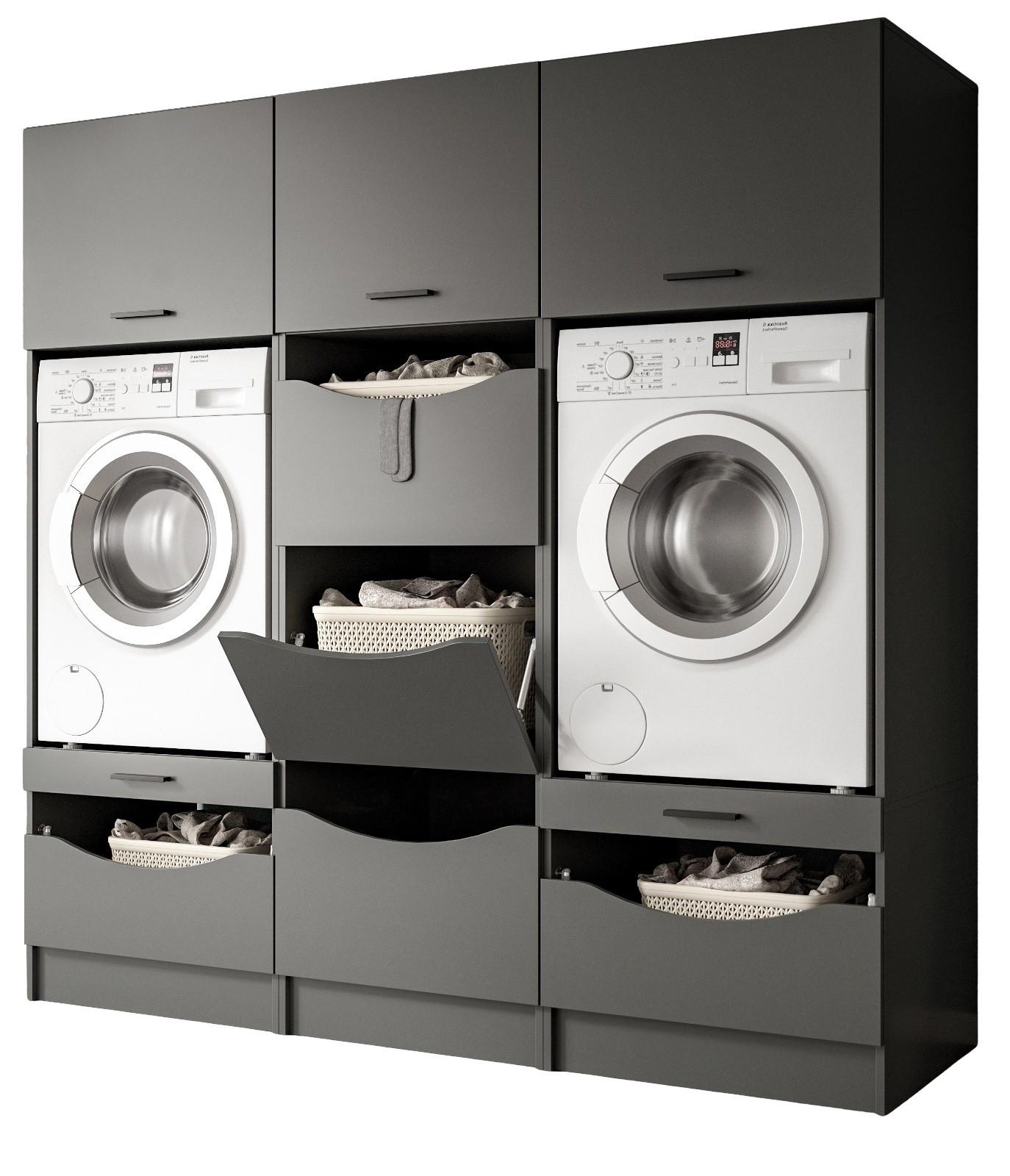WASCHMASCHINENSCHRANK grau Set 3-teilig 192 cm, Umbau für Waschmaschine und Trockner - Schwarz/Grau, Holzwerkstoff/Kunststoff (192/196/68cm) - Inn.Furn