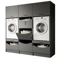 WASCHMASCHINENSCHRANK grau Set 3-teilig 192 cm, Umbau für Waschmaschine und Trockner - Schwarz/Grau, Holzwerkstoff/Kunststoff (192/196/68cm) - Inn.Furn