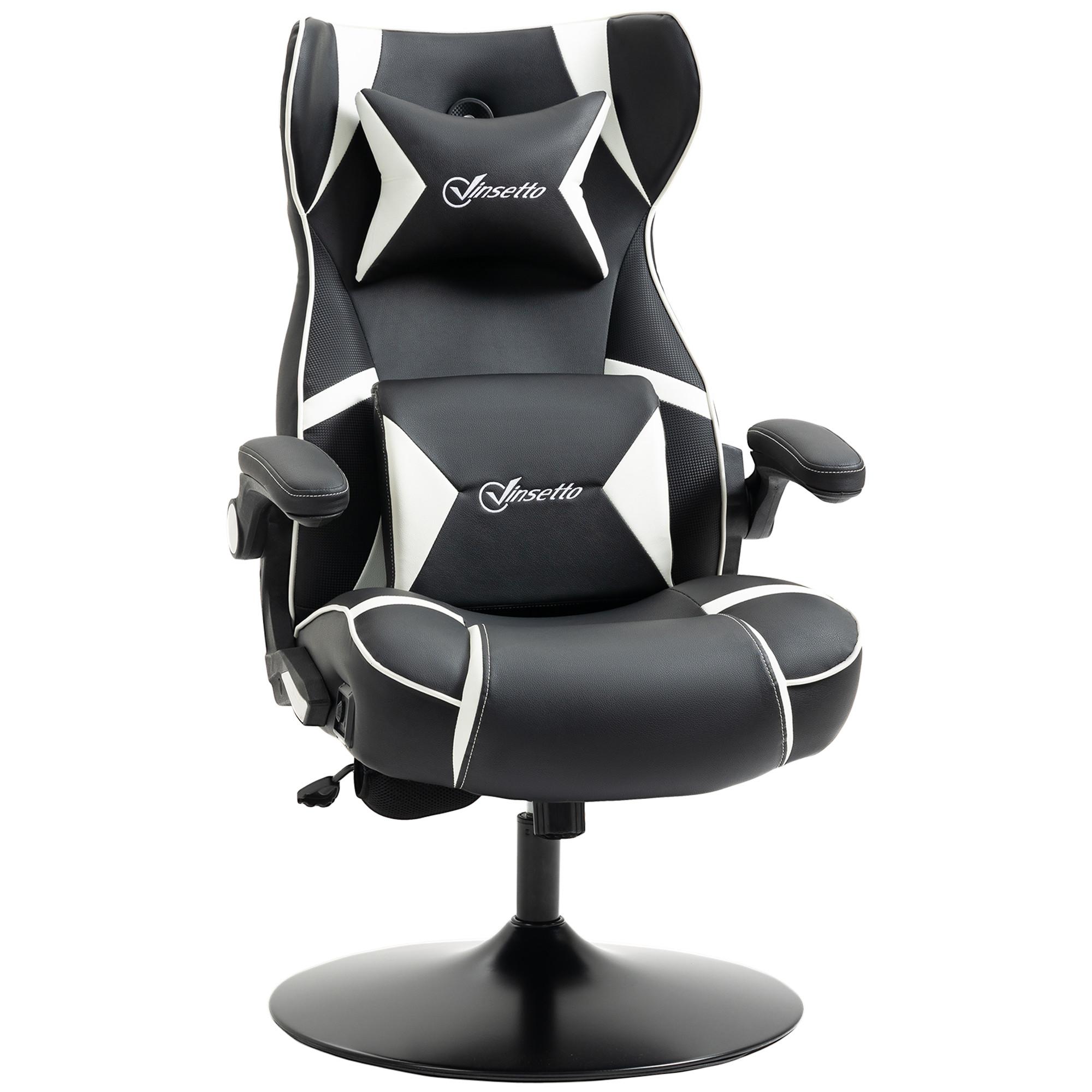 GAMINGSESSEL mit Wippfunktion Gaming Stuhl mit Lautsprecher Bürostuhl PU - Schwarz/Weiß, Leder (73/118/69cm) - Vinsetto
