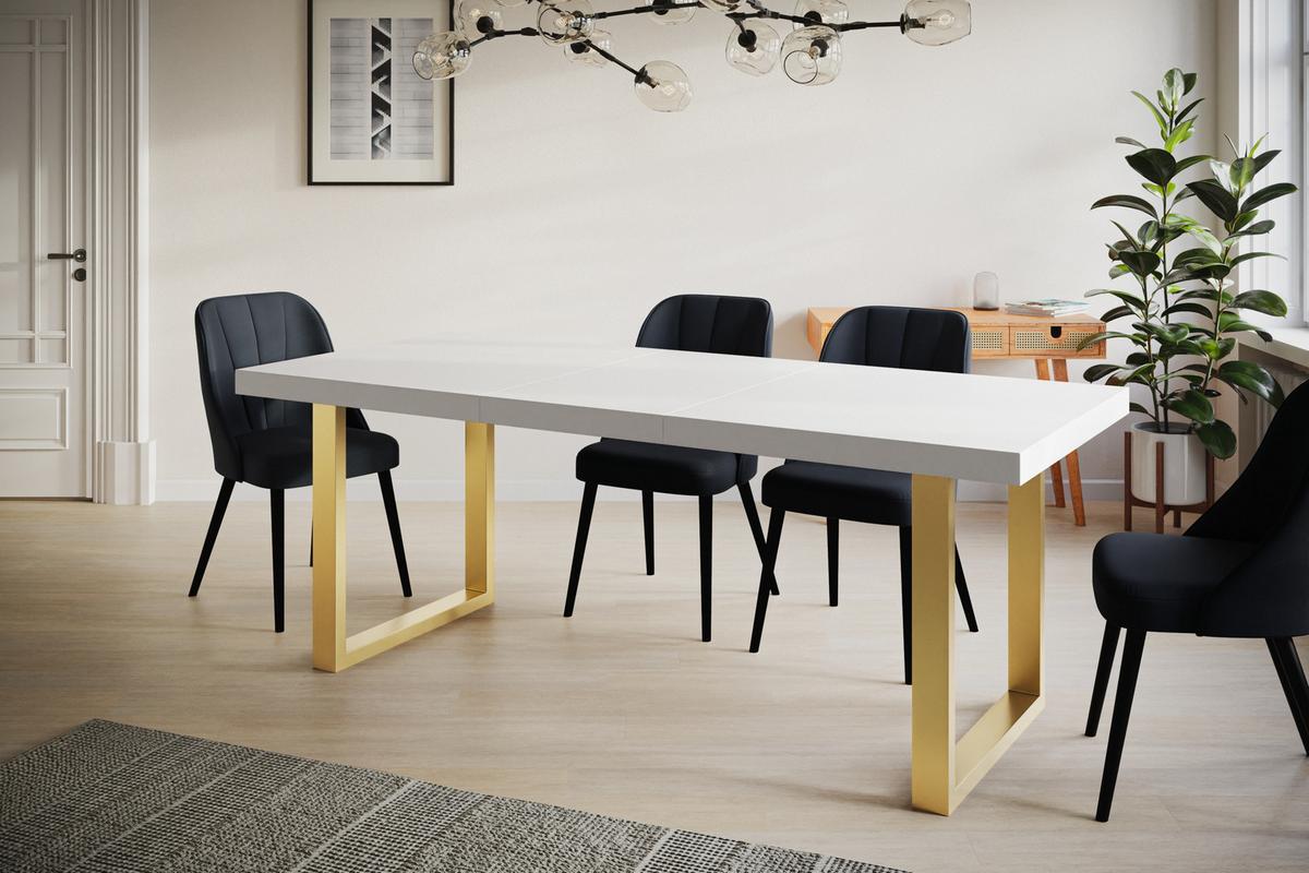 INDUSTRIELLER Esszimmertisch LOFT-U, ausziehbarer Tisch, Größe: 180-280X90X77 cm, Wohnzimmertisch Farbe: Gold, mit Metallbeinen in Farbe Gold - Goldfarben/Weiß, Holzwerkstoff (180/90/77cm) - Alpi-Möbel