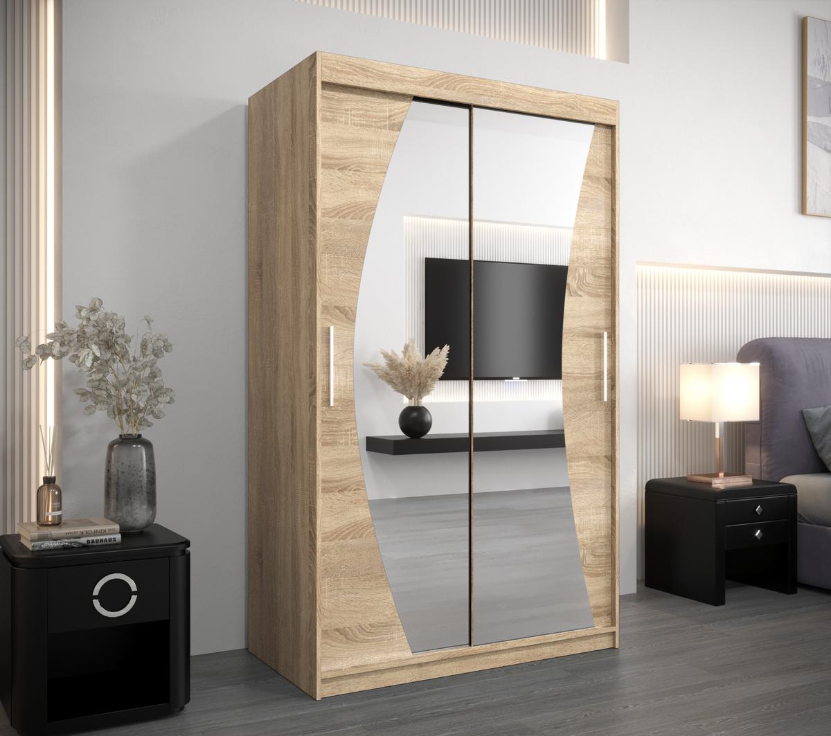 SCHWEBETÜRENSCHRANK 200/120/62 2-türig - Silberfarben/Sonoma Eiche, Holz/Kunststoff (120/200/62cm) - MÖBEL KRYSPOL