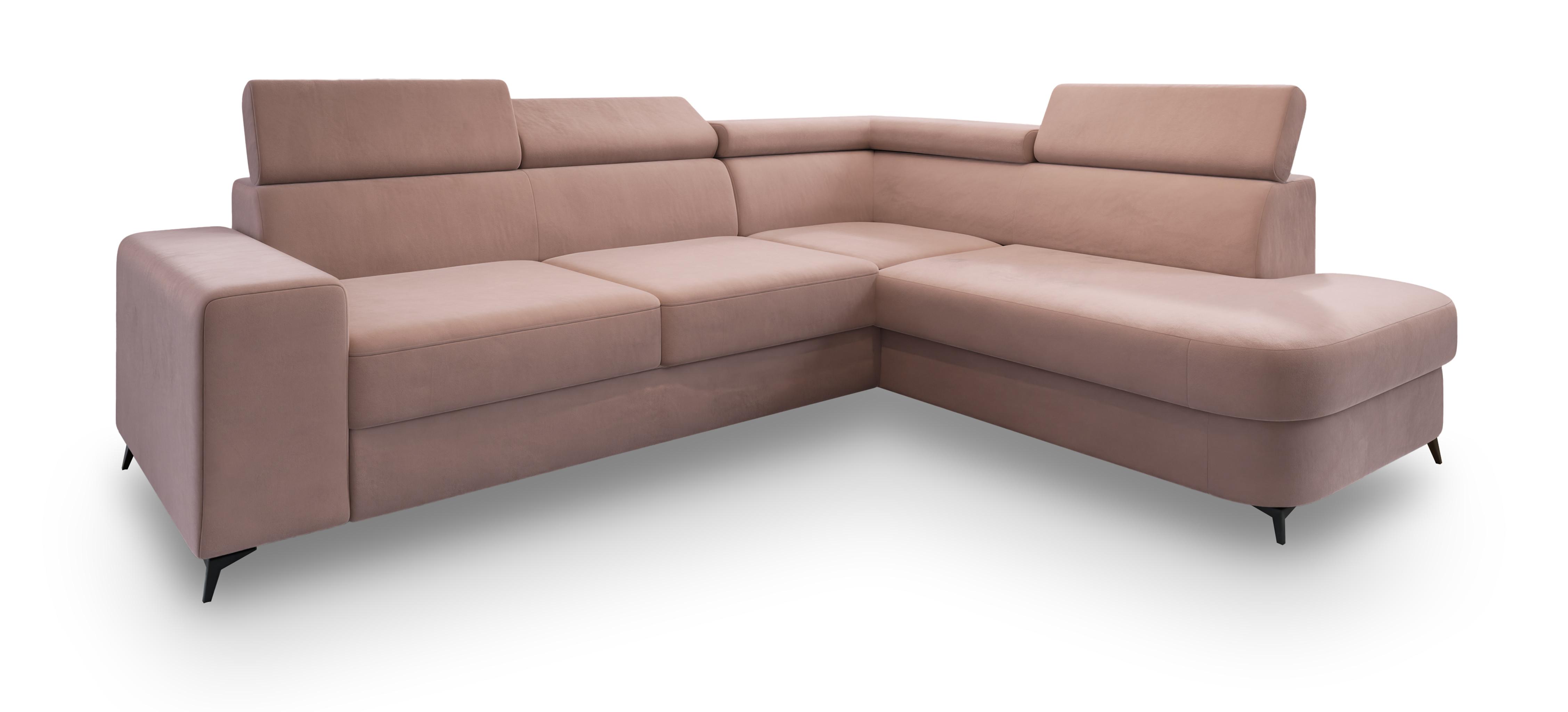 ECKSOFA ALVORO R-S Rosa Velours-Stoff mit Schlaffunktion - Rosa, Holz (253/190cm) - MASSENO