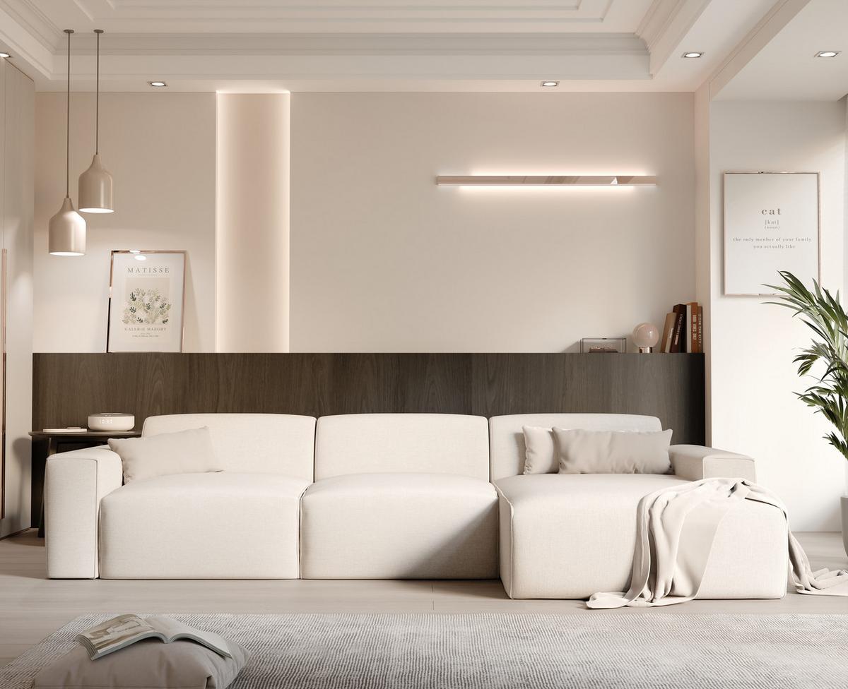 ECKSOFA DOVE Rechts Chenille-Stoff in Beige - Beige, Kunststoff/Textil (313/162cm) - Idohome
