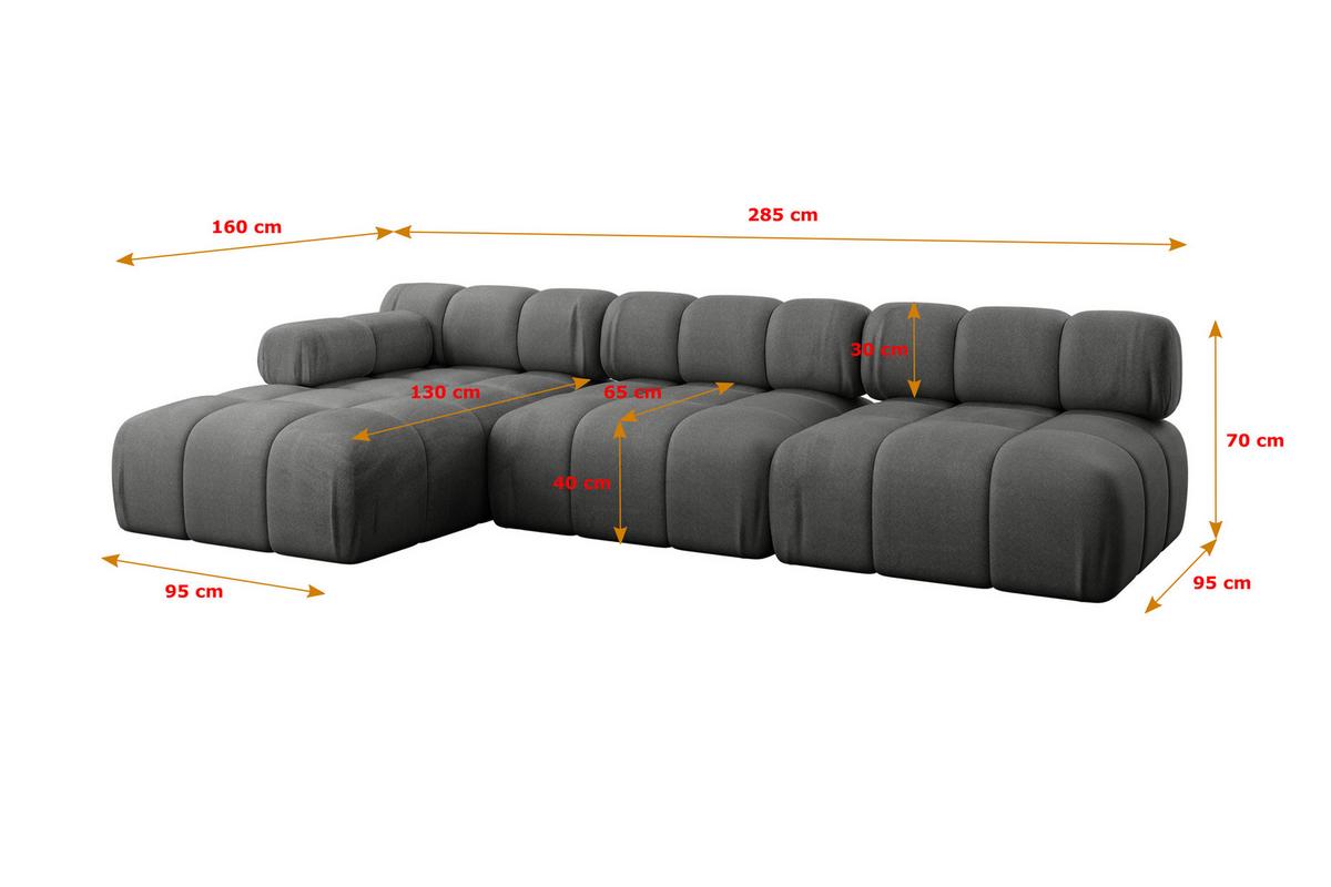 ECKSOFA modulares Sofa Razon-L2 - 285x160x70 cm Dunkelgrau Velours - Dunkelgrau, Holzwerkstoff/Textil (285/160cm) - ALTDECOR