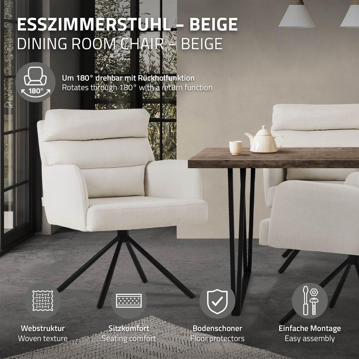 ESSZIMMERSTUHL 4er Set drehbar Beige Stoffbezug - Beige/Schwarz, Textil/Metall (64.5/93/64cm) - ML-DESIGN