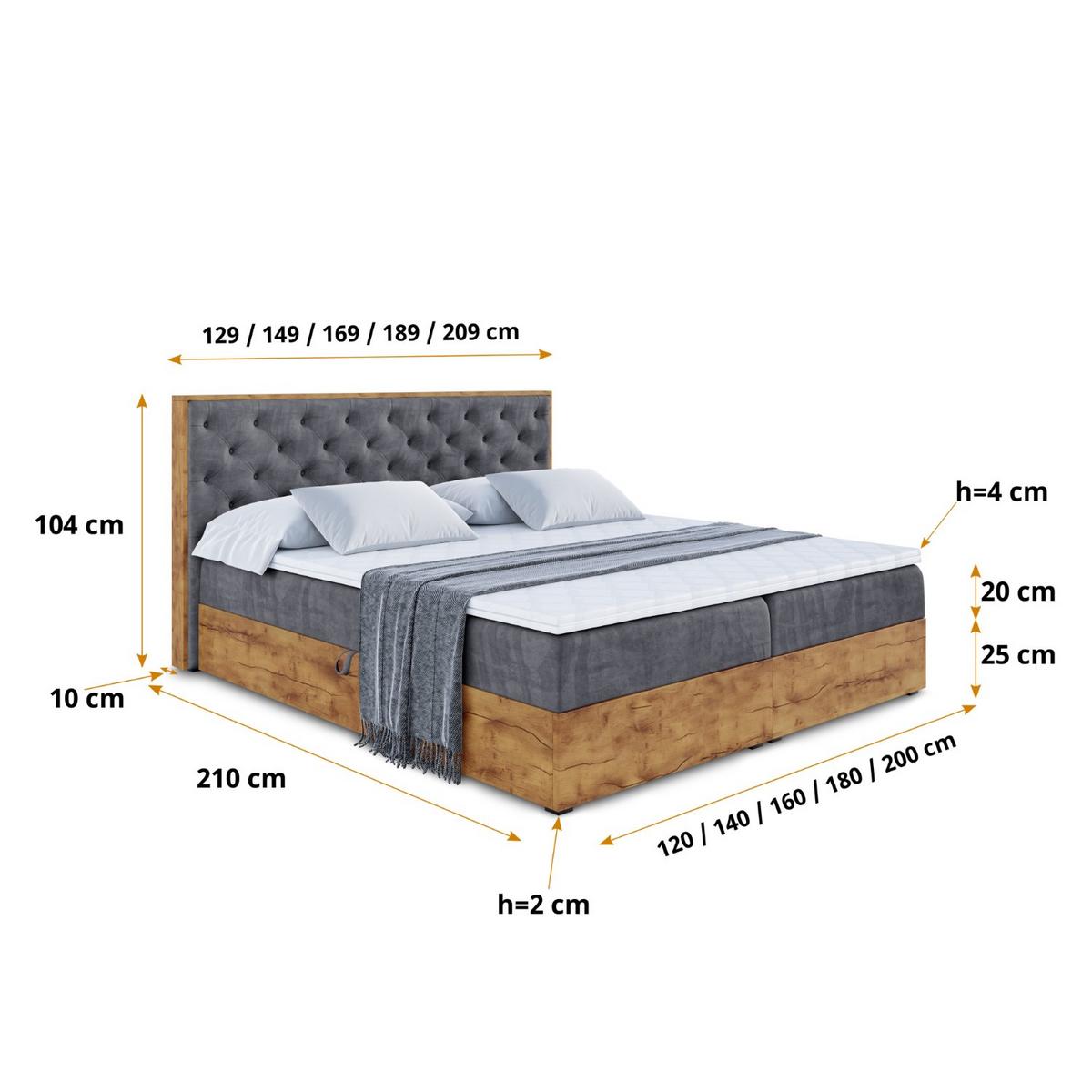 BOXBETT mit Matratze H4 und Lattenrost - LOLLI3 - 200x200 - Dunkelgrau - Dunkelgrau, Holzwerkstoff/Kunststoff (200/200cm) - ALTDECOR